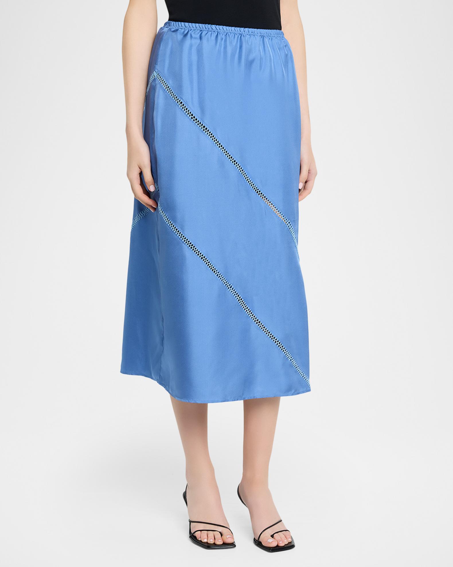 Diotima Tobago Lattice-Inset Silk Midi Skirt | Neiman Marcus