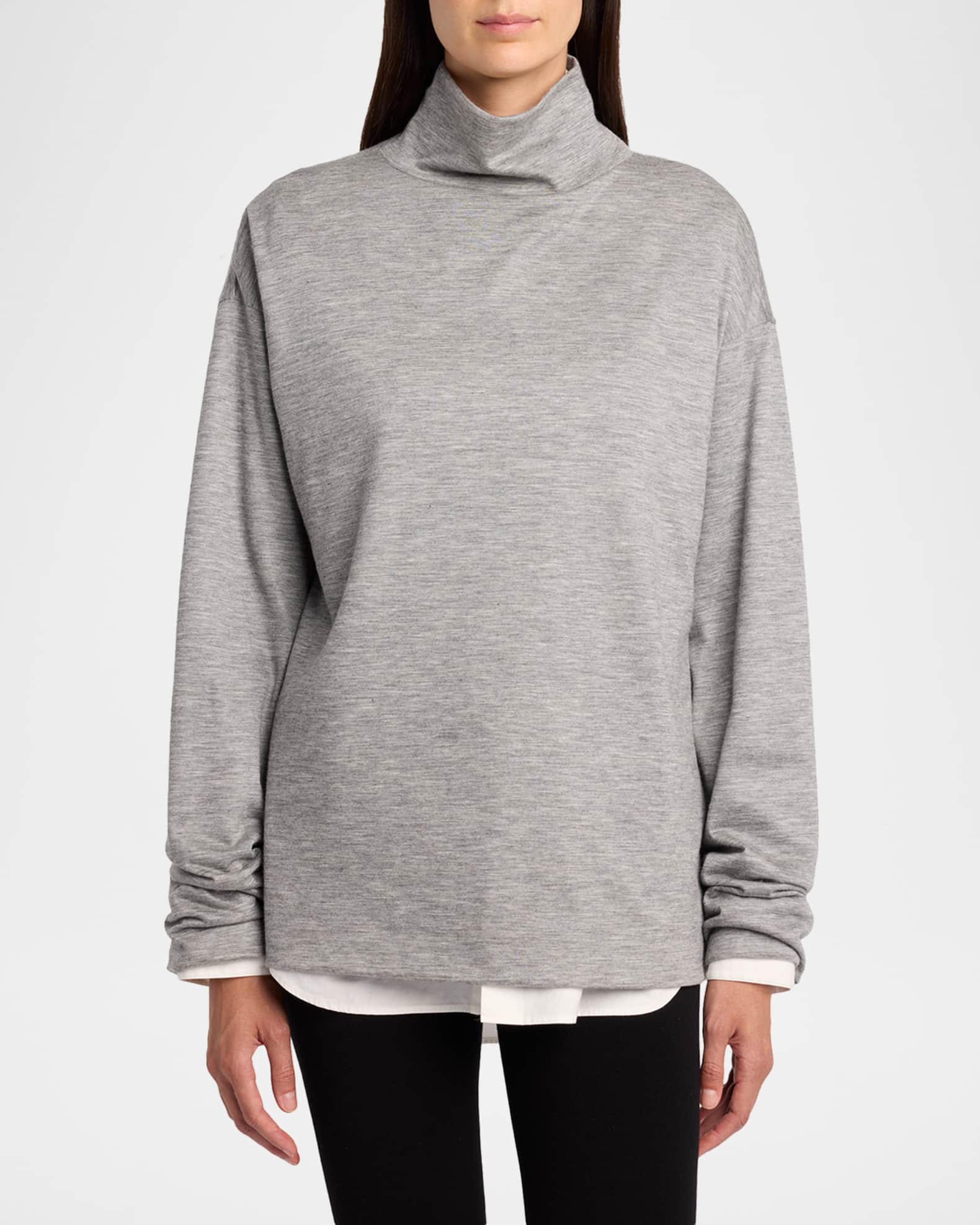 THE ROW Anapolis Turtleneck Cashmere Jersey Long-Sleeve Top