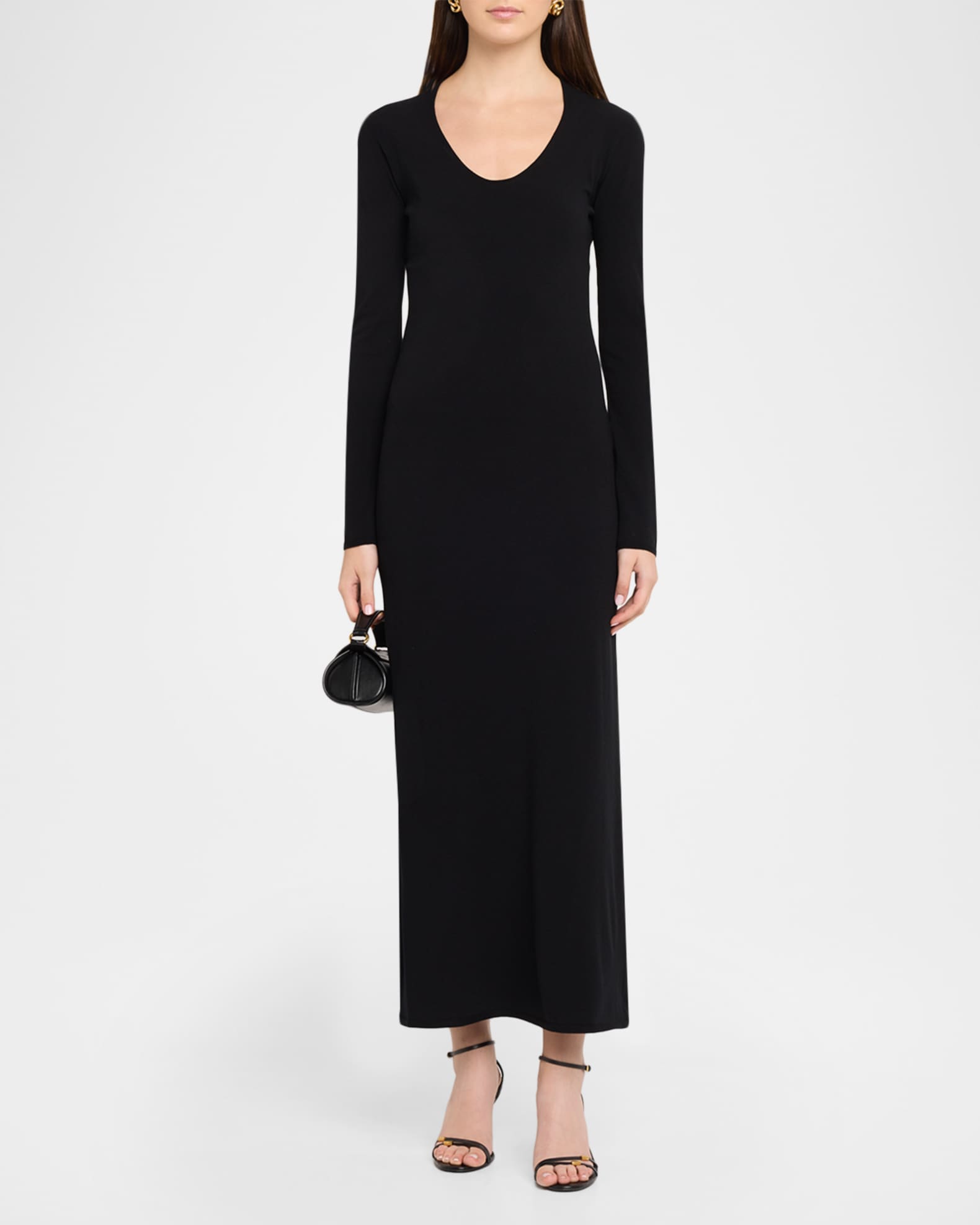 knee length dresses for ladies Cielo Mock Neck Long Sleeve Ribbed Mid Dress Black