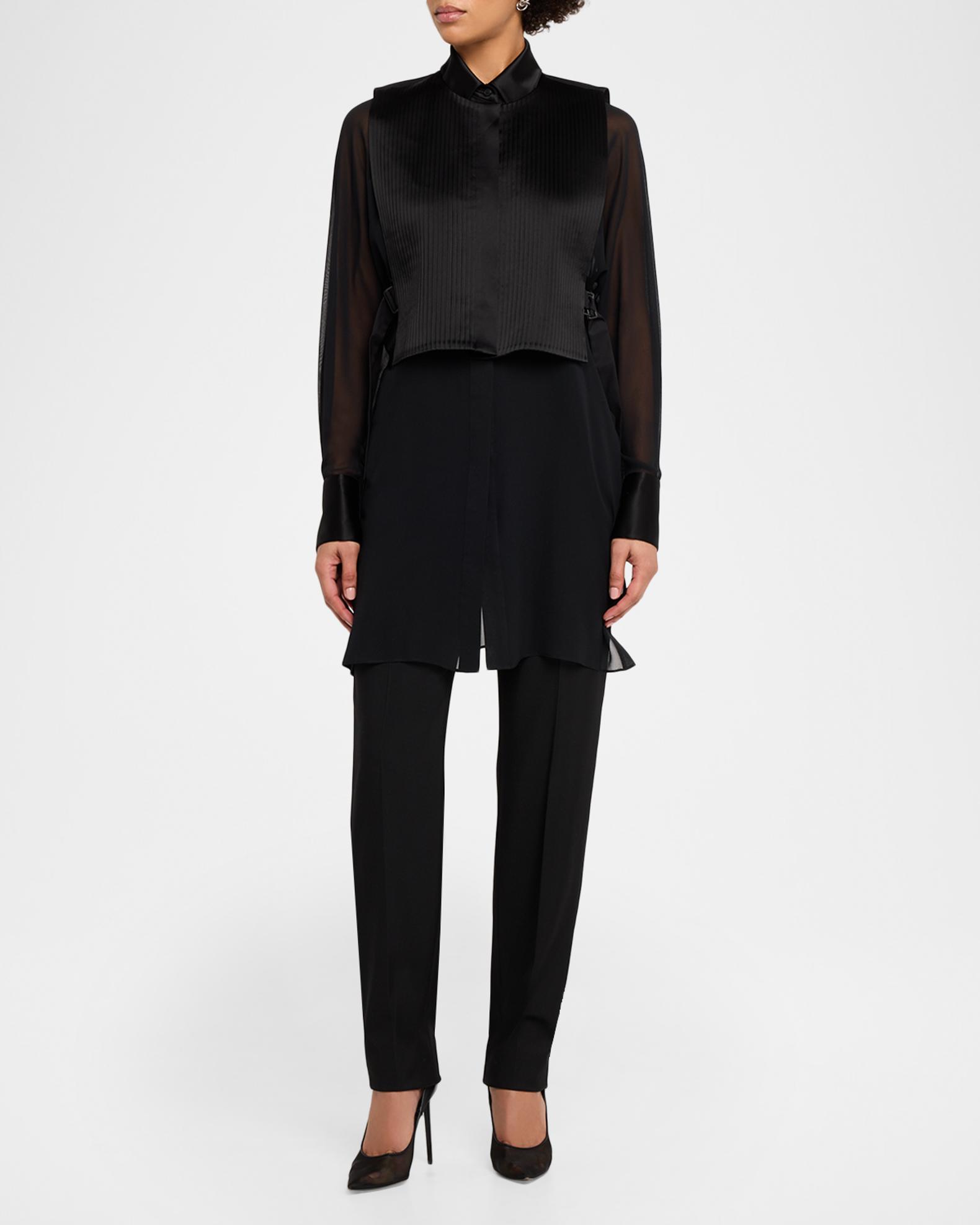 Lafayette 148 New York Sheer Silk Georgette Tunic & Pleated Vest 