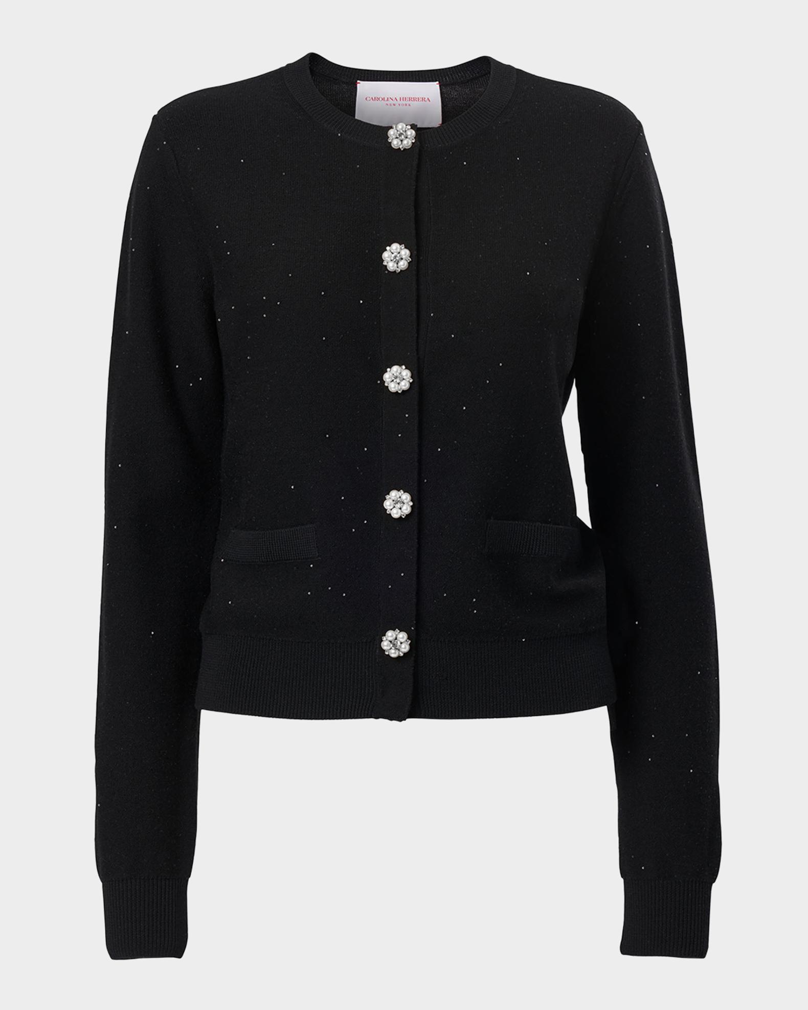Carolina Herrera Shimmering Wool Crewneck Cardigan | Neiman Marcus
