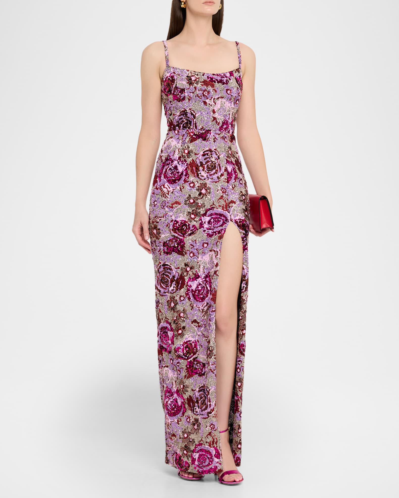 knee length dresses for ladies Faviana Long Floral Sequin Prom Dress 11037 main image 0