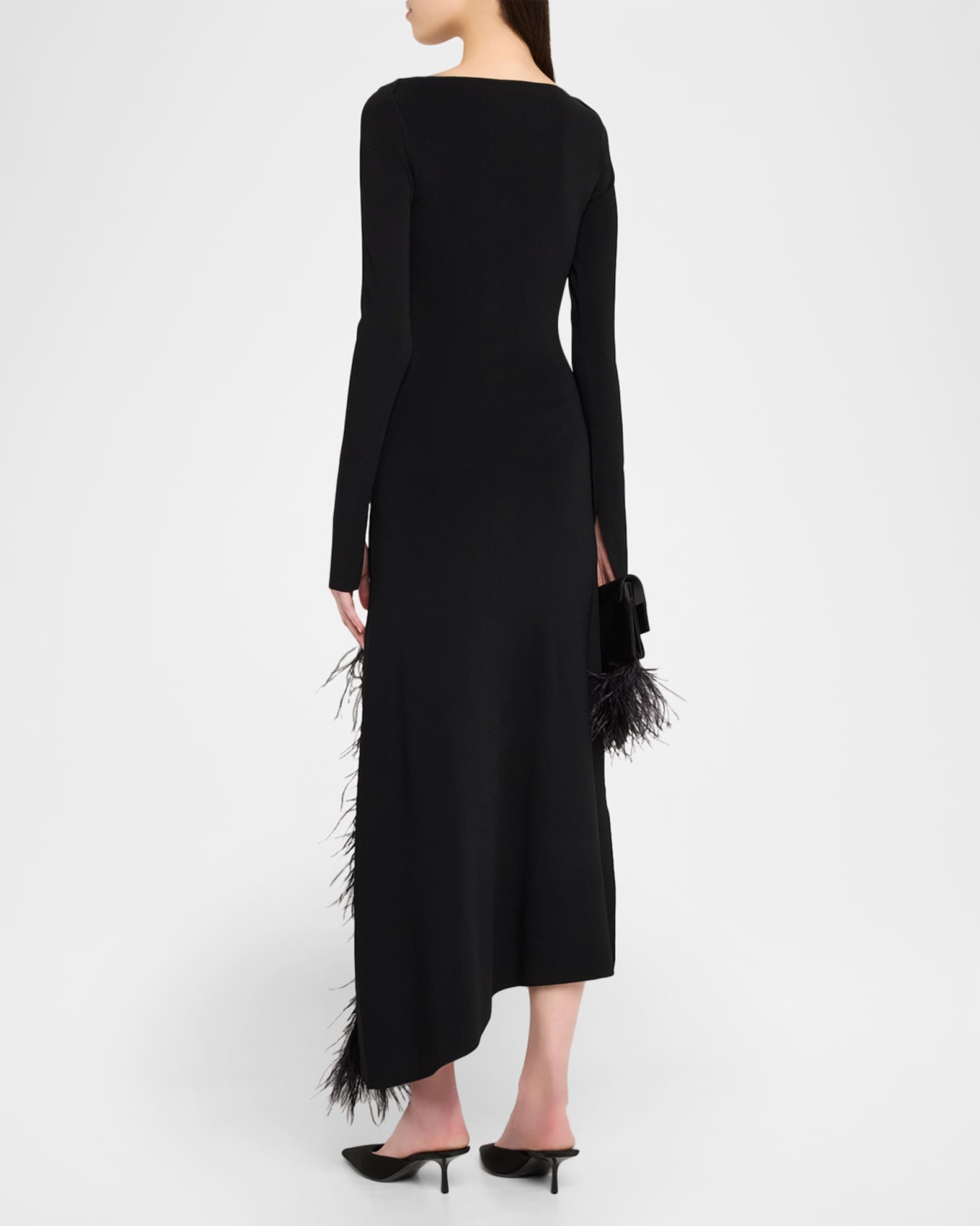 knee length dresses for ladies Dame One Shoulder Feather Midi Dress - Black main image 1
