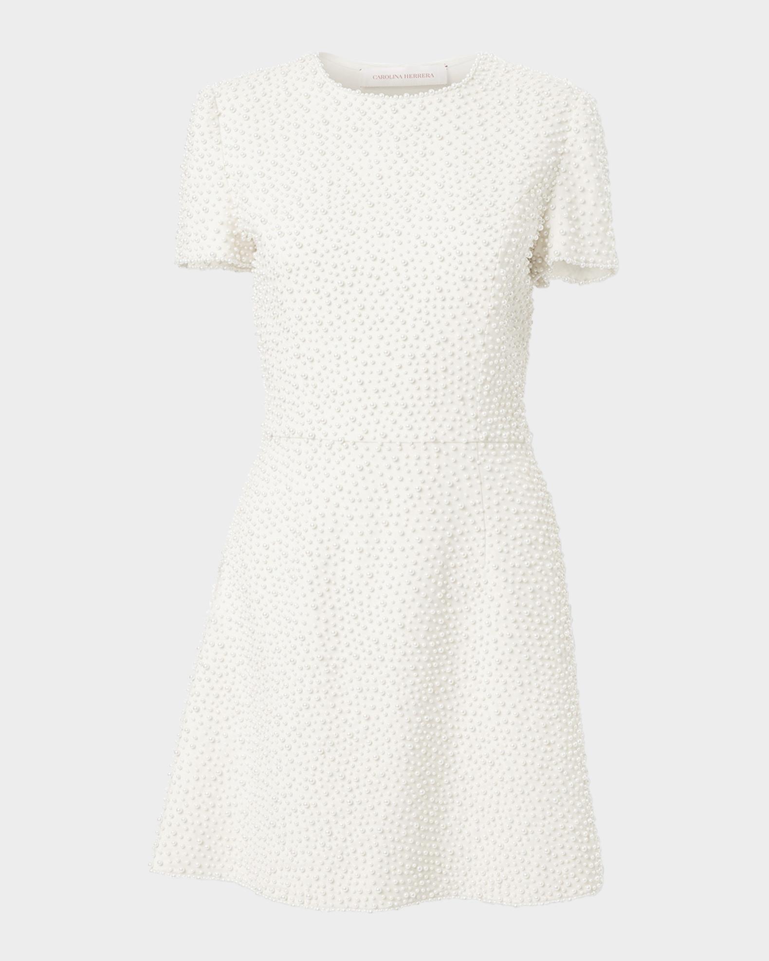 carolina herrera short white dress Silk Faille Mini Dress With Watteau By Carolina Herrera