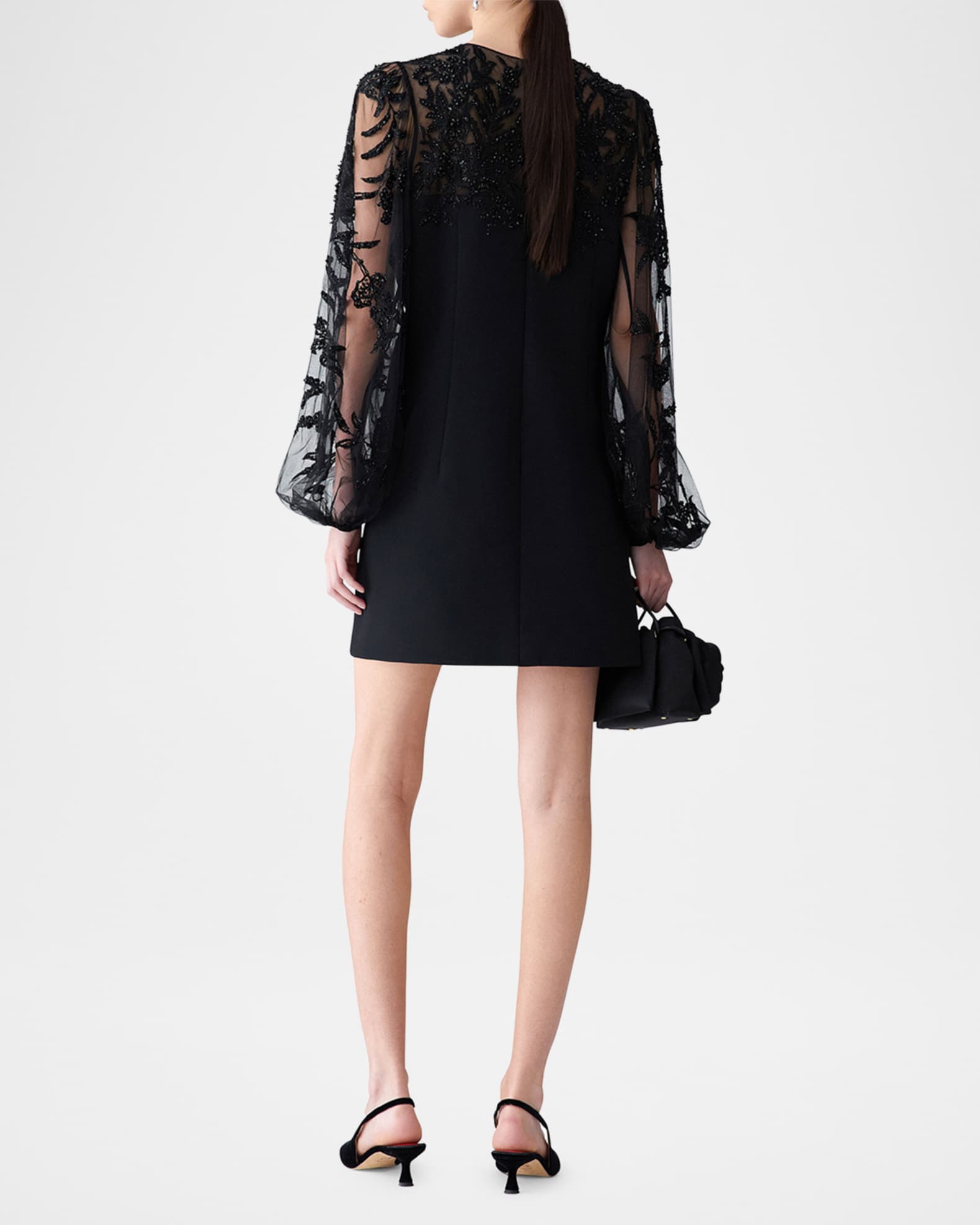 Carolina Herrera Women's Sequin Embroidered Puff Sleeve Cocktail Dress - Black - Mini Dresses