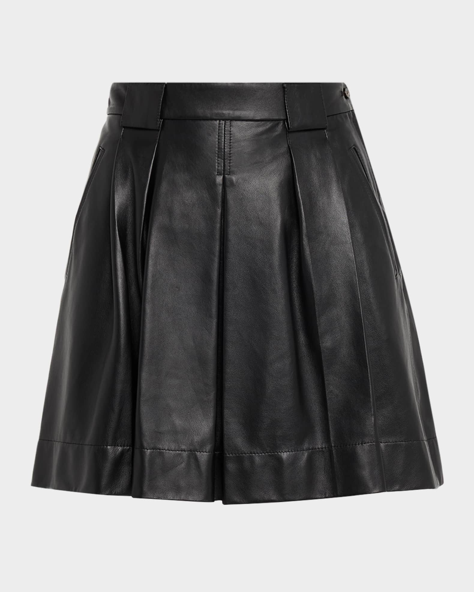Emporio Armani Pleated Nappa Leather Mini Skirt | Neiman Marcus
