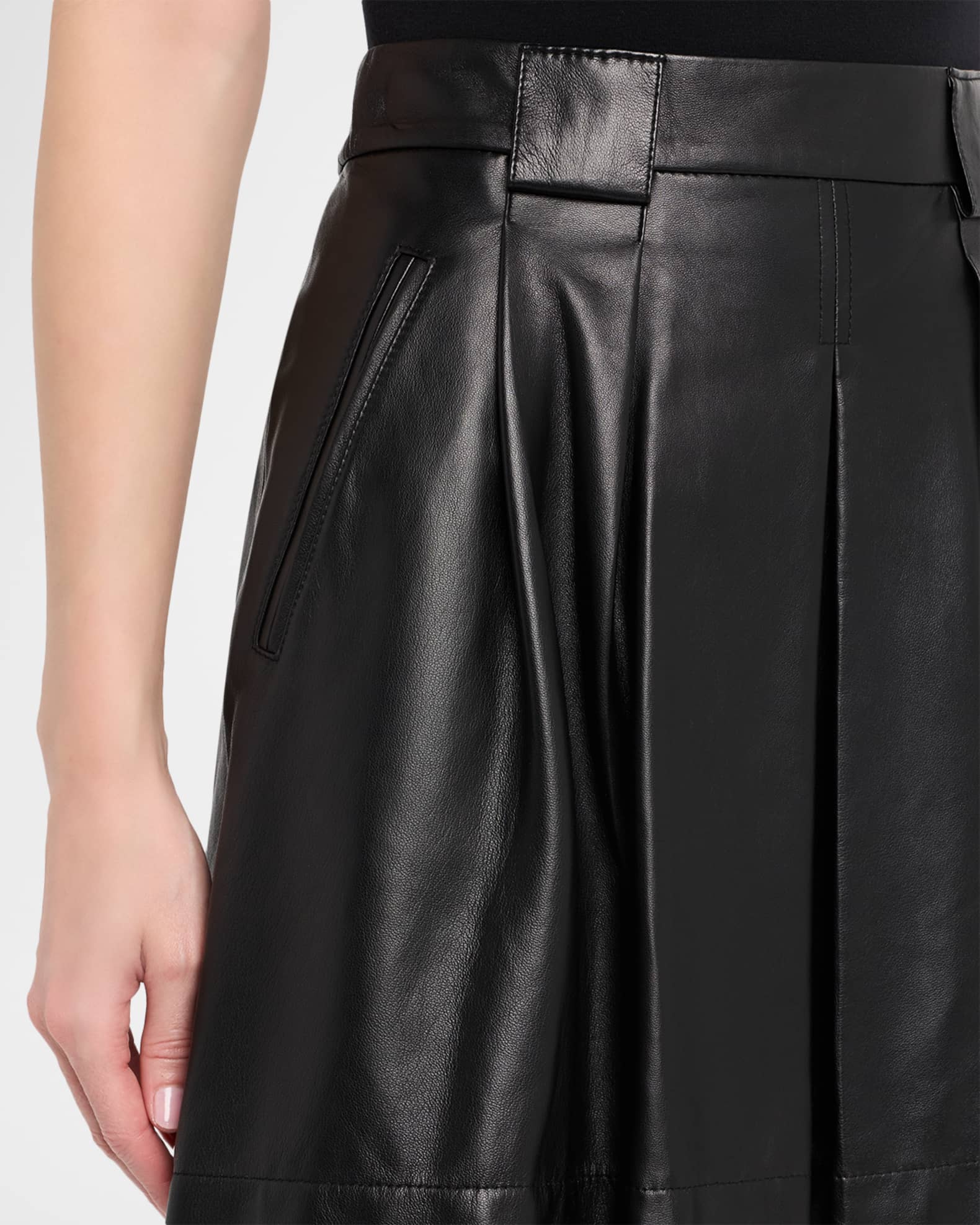 Emporio Armani Pleated Nappa Leather Mini Skirt | Neiman Marcus