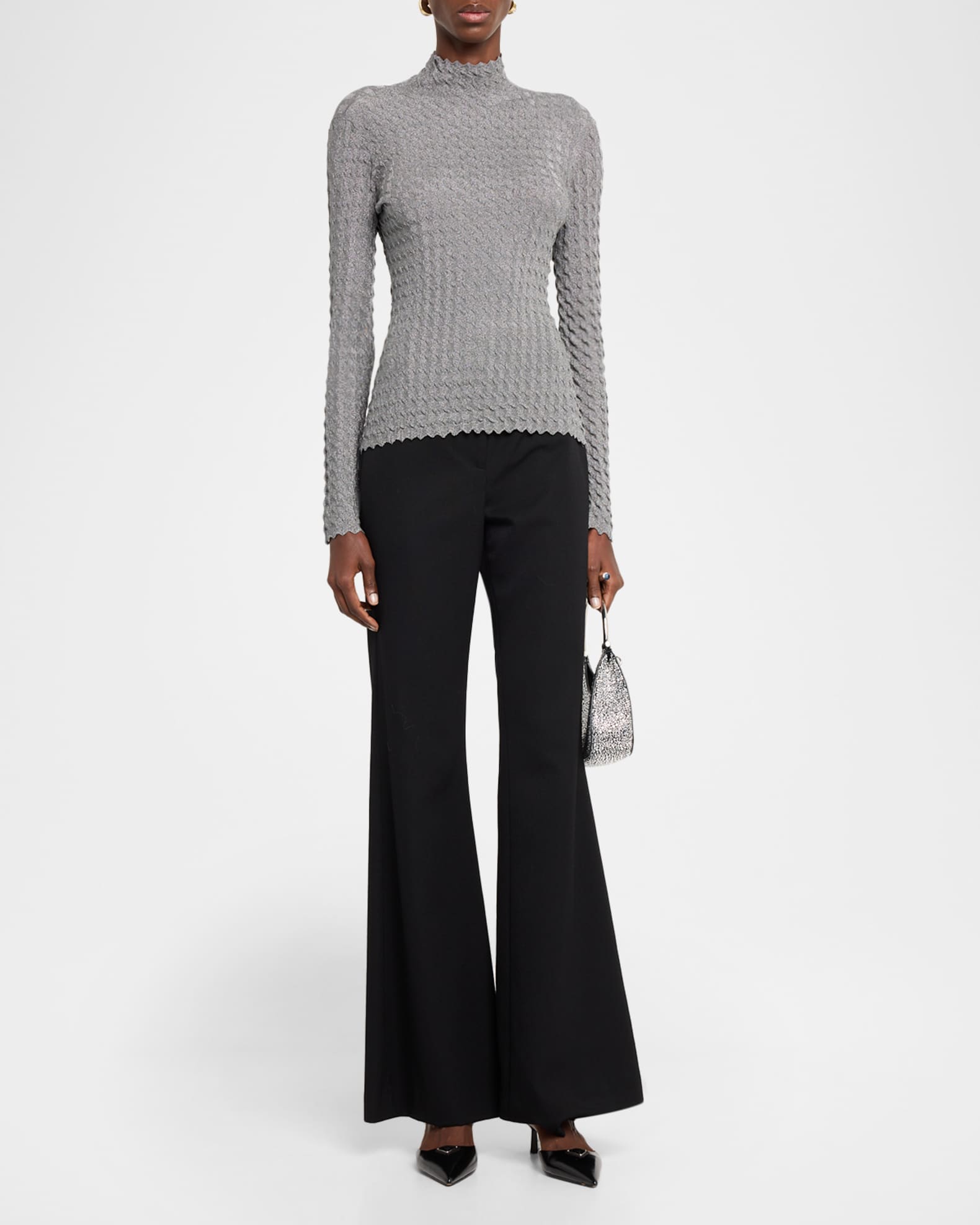 Emporio Armani Mock-Neck Textured Shimmer Knit Sweater | Neiman Marcus