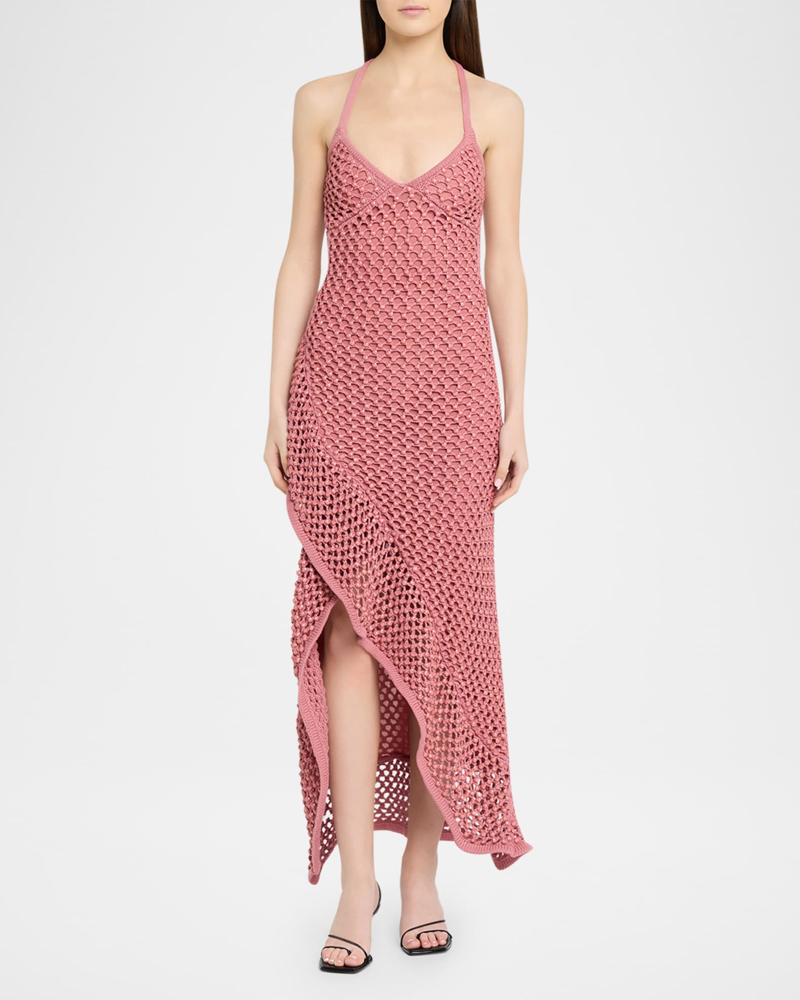 Diotima Riki Crystal Crochet Knit Halter Maxi Dress | Neiman Marcus