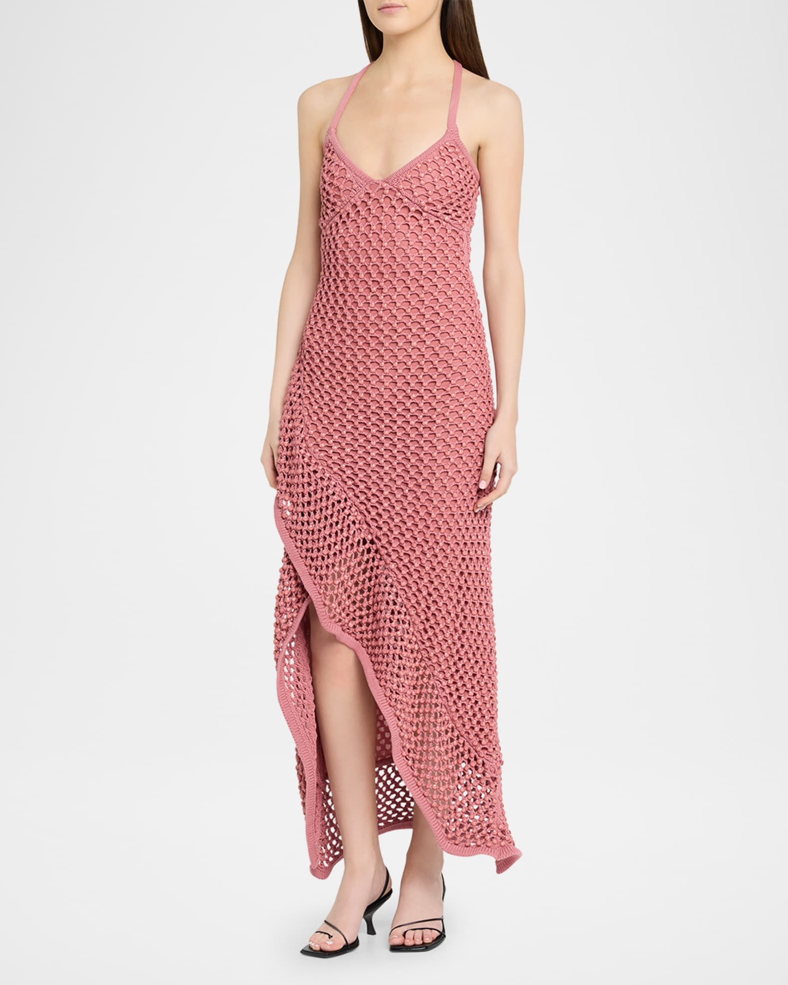 Diotima Riki Crystal Crochet Knit Halter Maxi Dress | Neiman Marcus