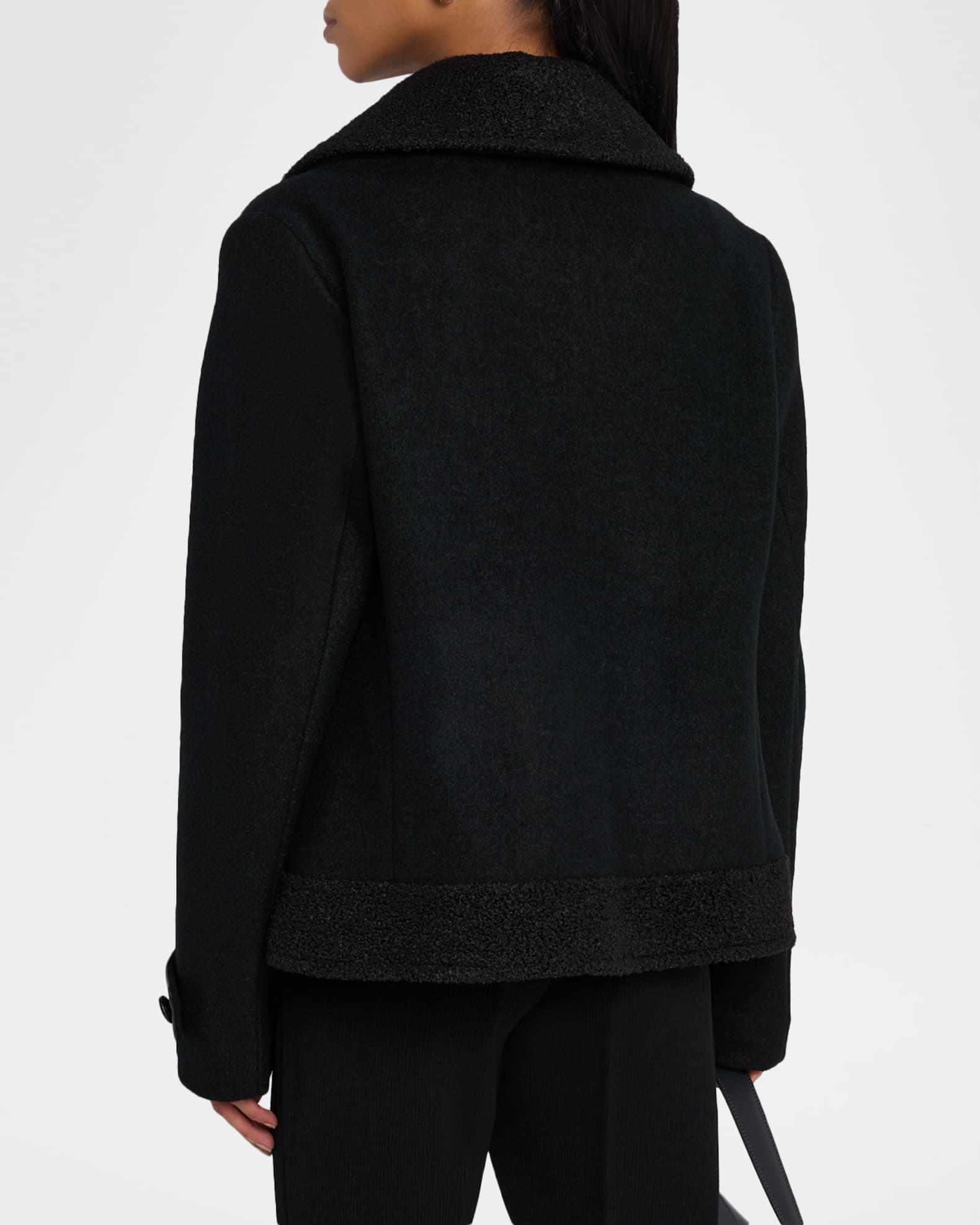 Emporio Armani Double-Breasted Peacoat with Faux Leather Trim