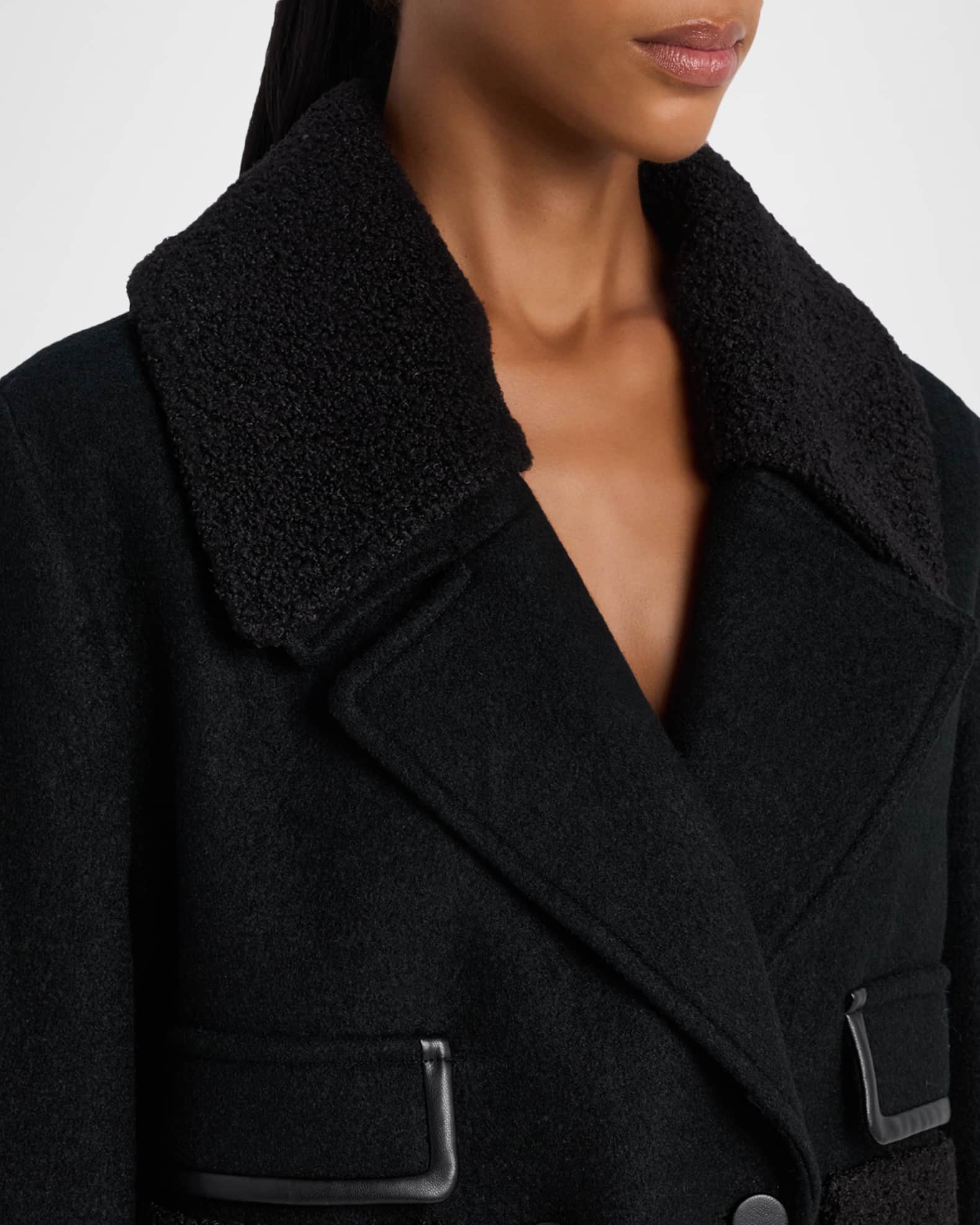 Emporio Armani Double-Breasted Peacoat with Faux Leather Trim