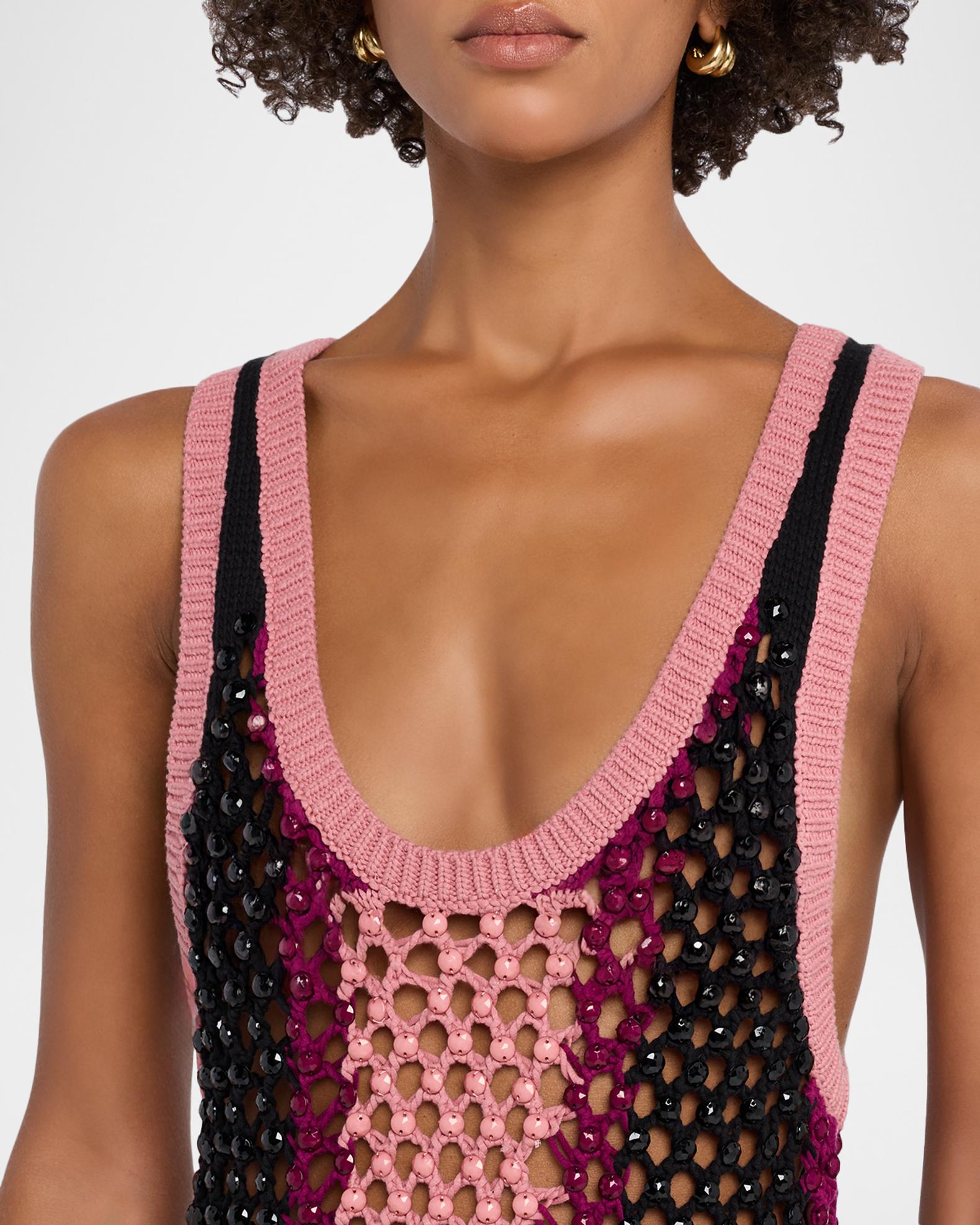 Diotima Dennis Striped Crystal Crochet Tank Top | Neiman Marcus