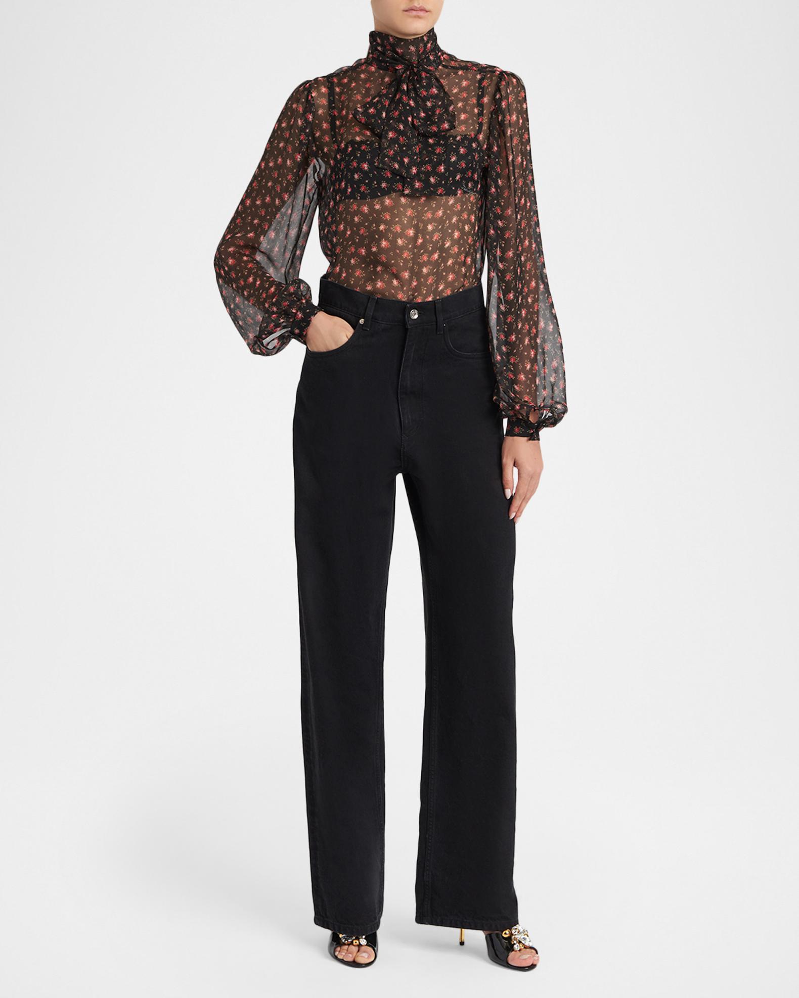 Dolce&Gabbana Rose-Print Chiffon Bow-Neck Blouse | Neiman Marcus