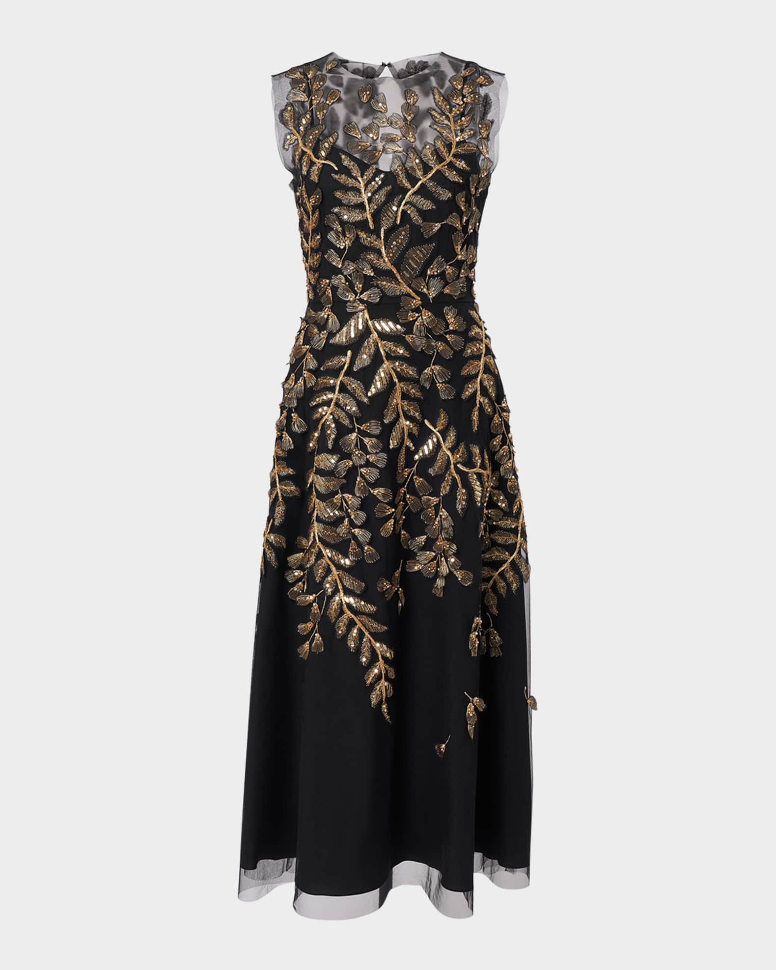 slim fit dress slacks Adrianna Papell Foil Leaf Short Sleeve Gown with Draped Details main image 1