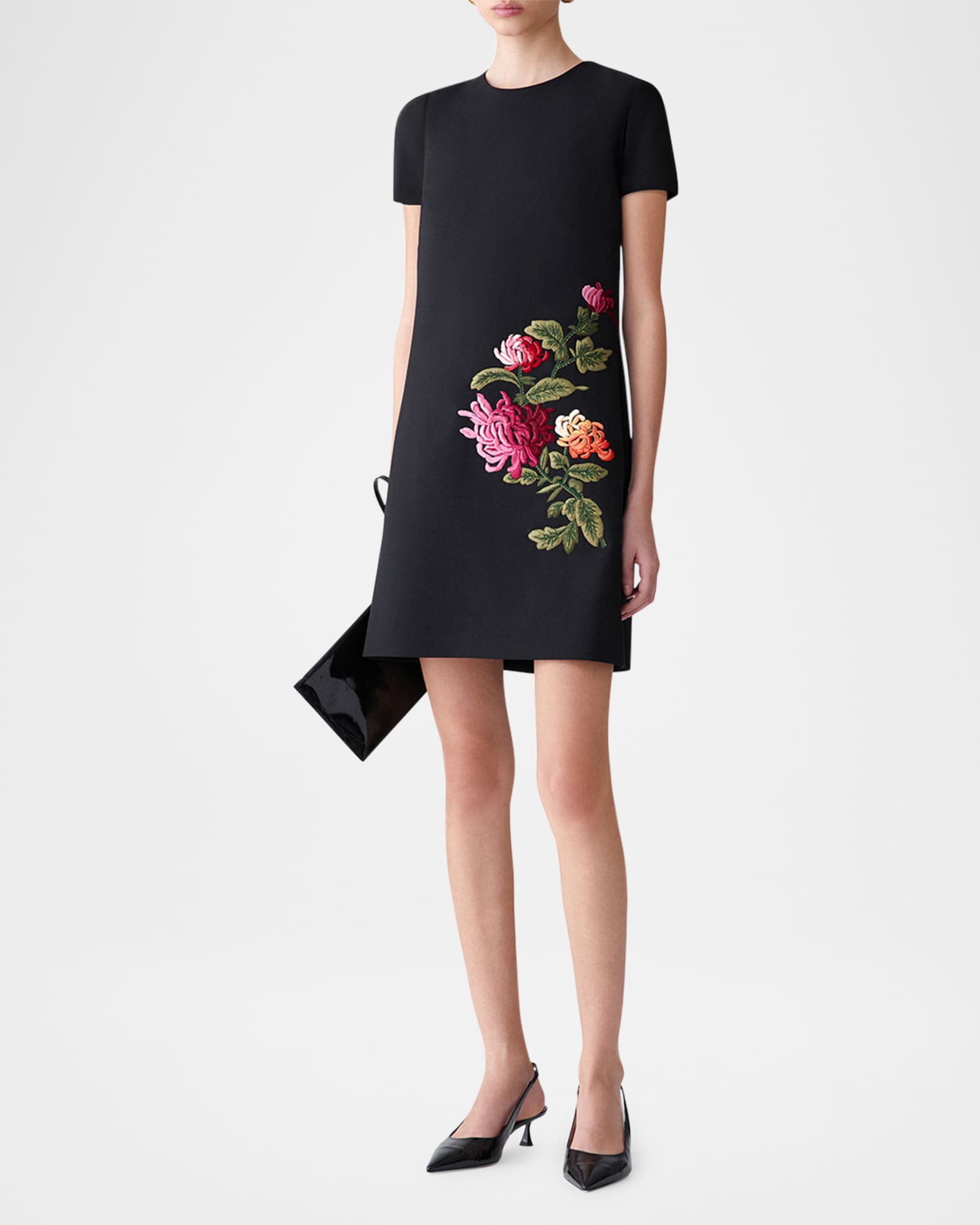 embroidered wool dress Oscar de La Renta Fern Embroidered Silk-Lined Wool-Blend Shift Dress