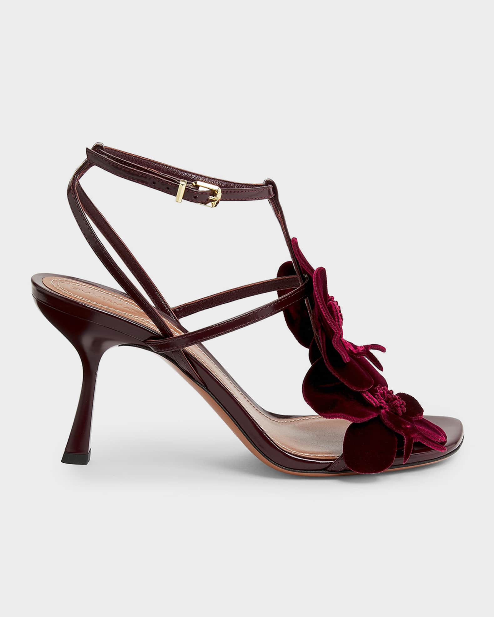 Zimmermann 85mm Orchid Velvet and Leather Sandals | Neiman Marcus
