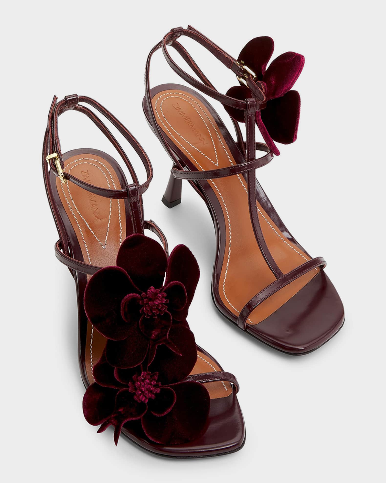 Zimmermann 85mm Orchid Velvet and Leather Sandals | Neiman Marcus