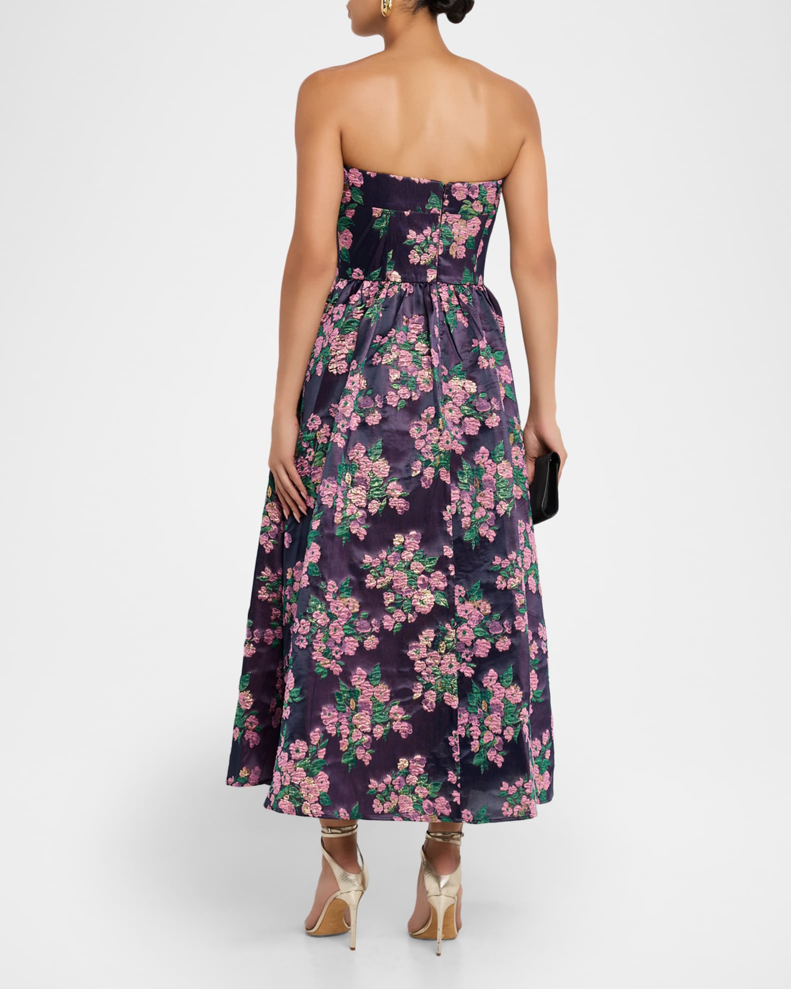 Shoshanna Dana Strapless Floral Jacquard Midi Dress, Pink, Women's, 8, Cocktail & Party Wedding Guest Dresses Strapless Dresses