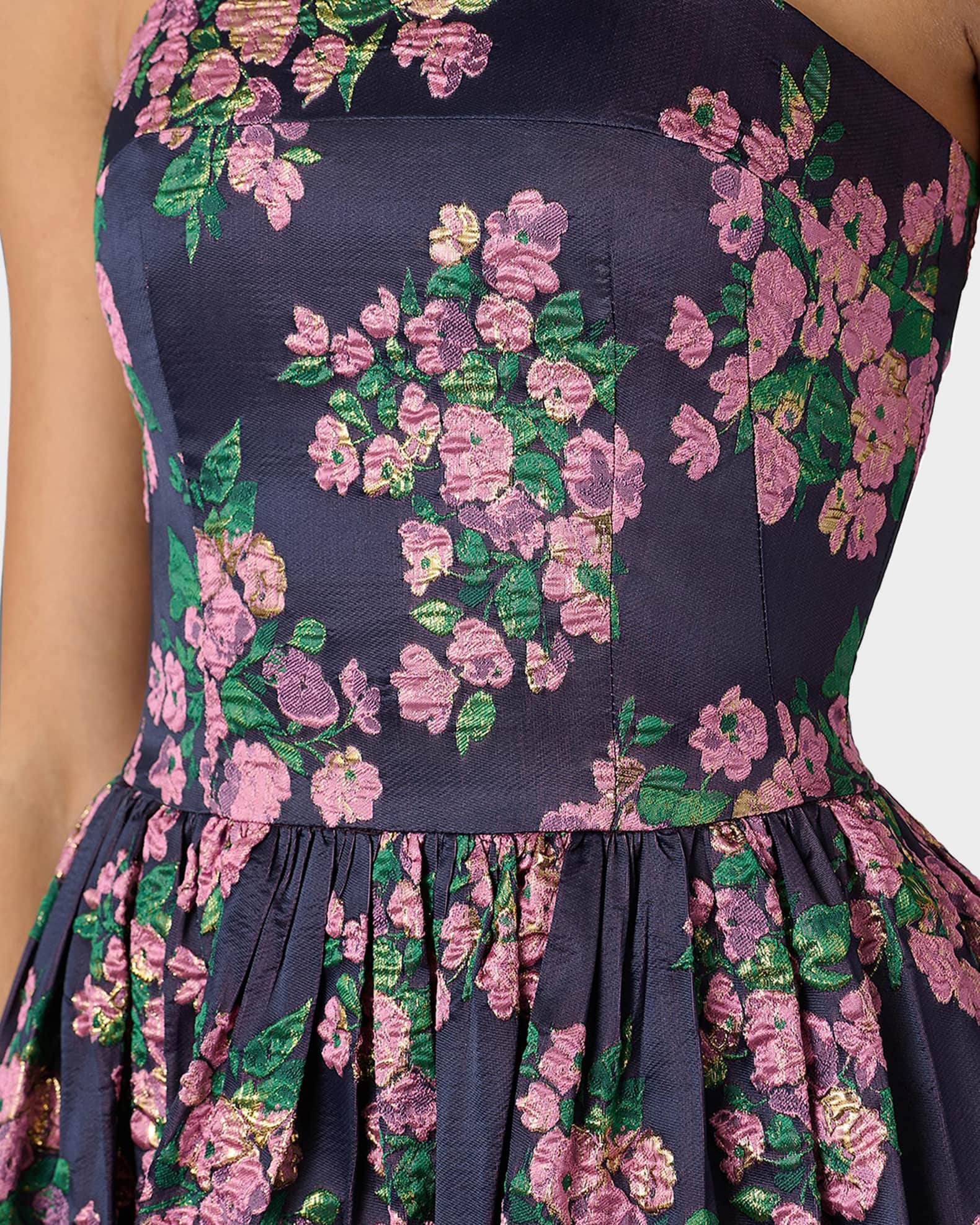 Shoshanna Dana Strapless Floral Jacquard Midi Dress | Neiman Marcus