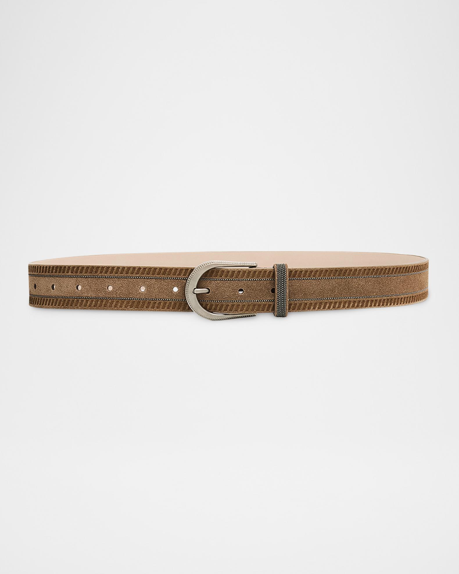 Brunello Cucinelli Wes Textured Suede Belt with Monili Trim  display picture 1