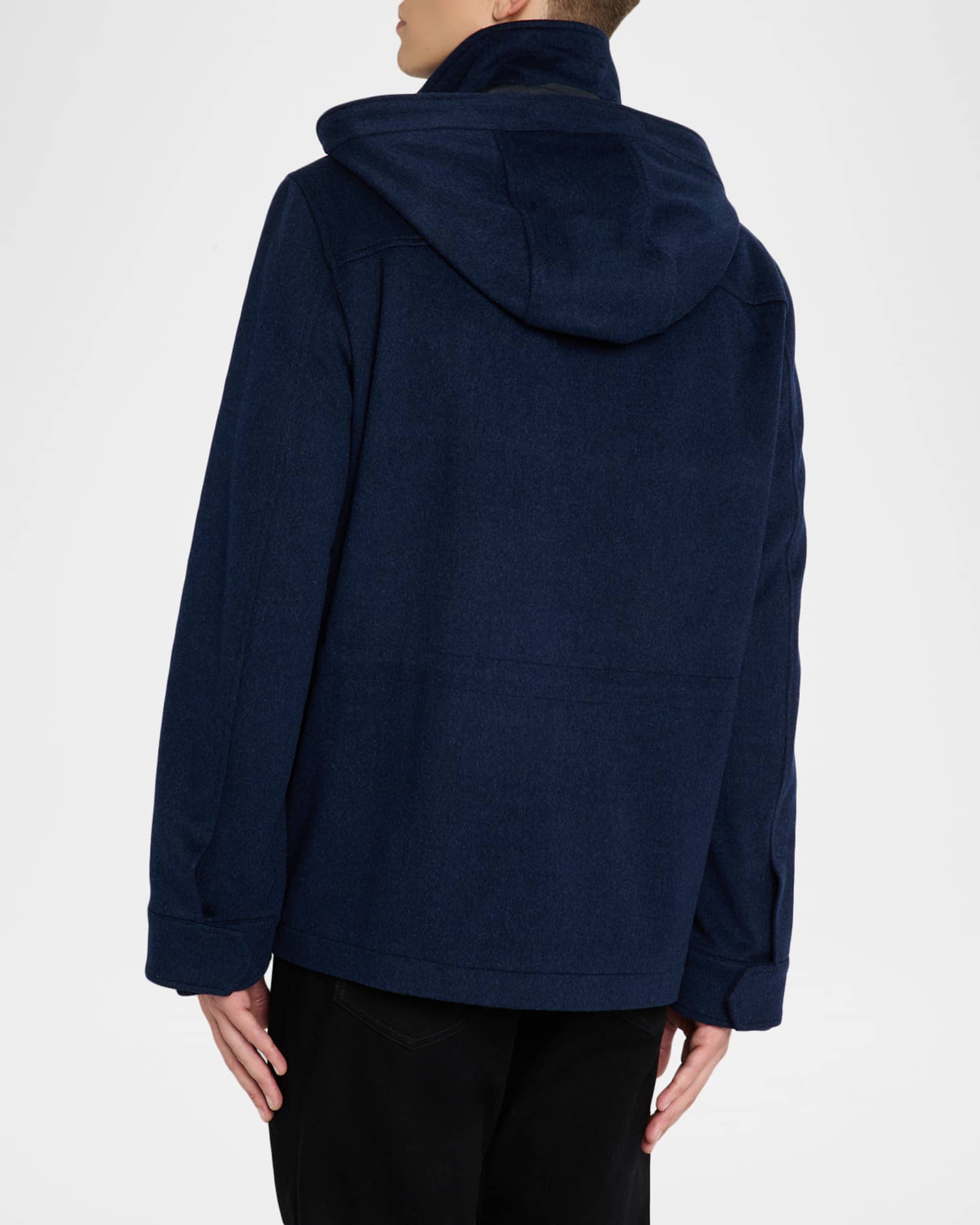 Neiman Marcus Men's Wool Hidden-Zip Car Coat with Hood | Neiman Marcus