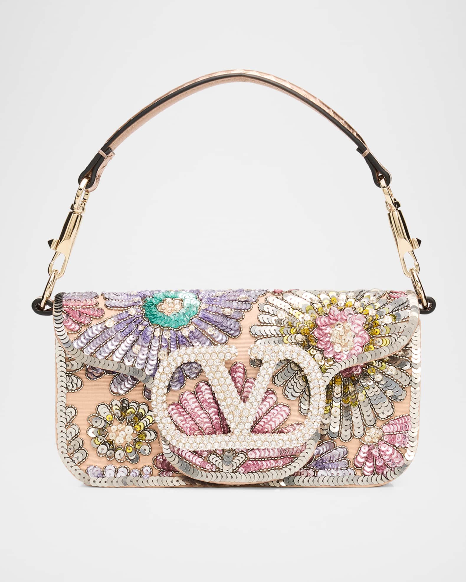 Valentino Garavani Small Crystal VLogo Sequin Burst Shoulder Bag