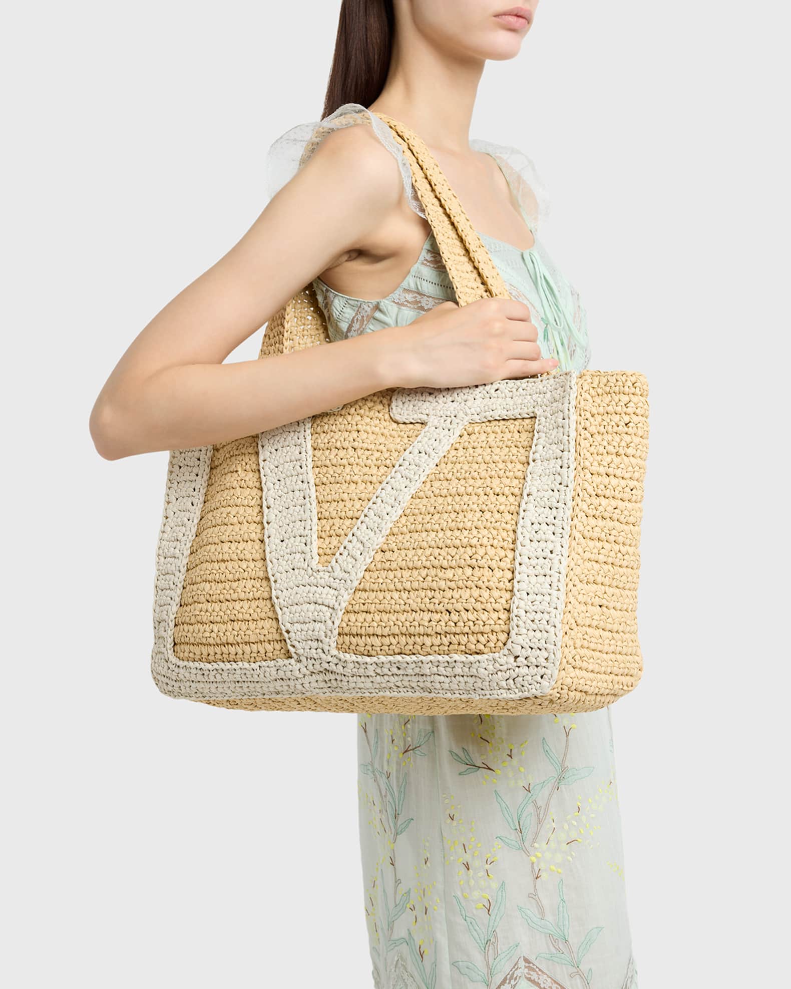 Valentino Garavani Large Crochet Viscose Raffia Tote Bag | Neiman