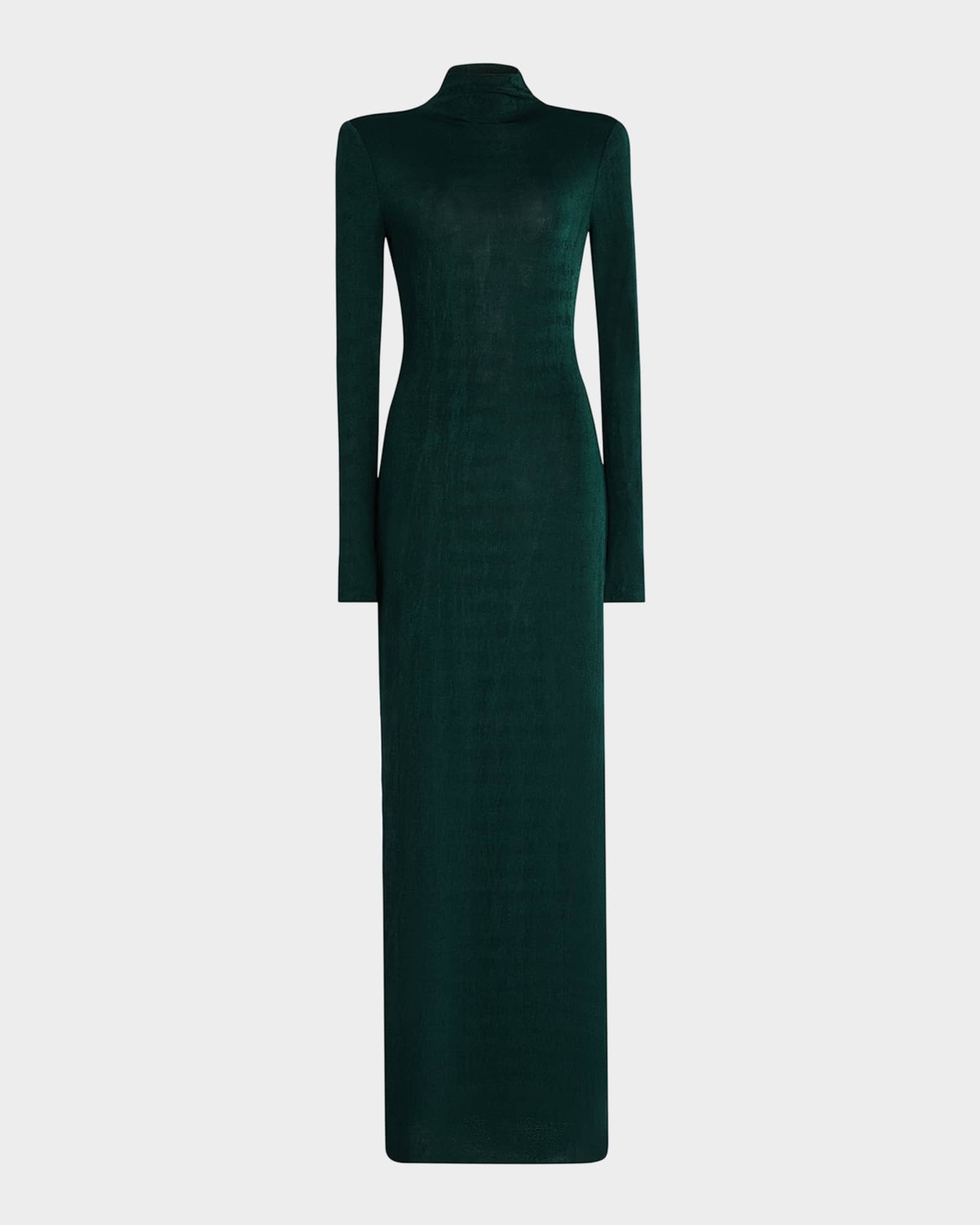 fitted lace wedding dress Mac Duggal Women's High Neck Long Sleeve Crystal Detail Dress - Green - Size 8 main image 1