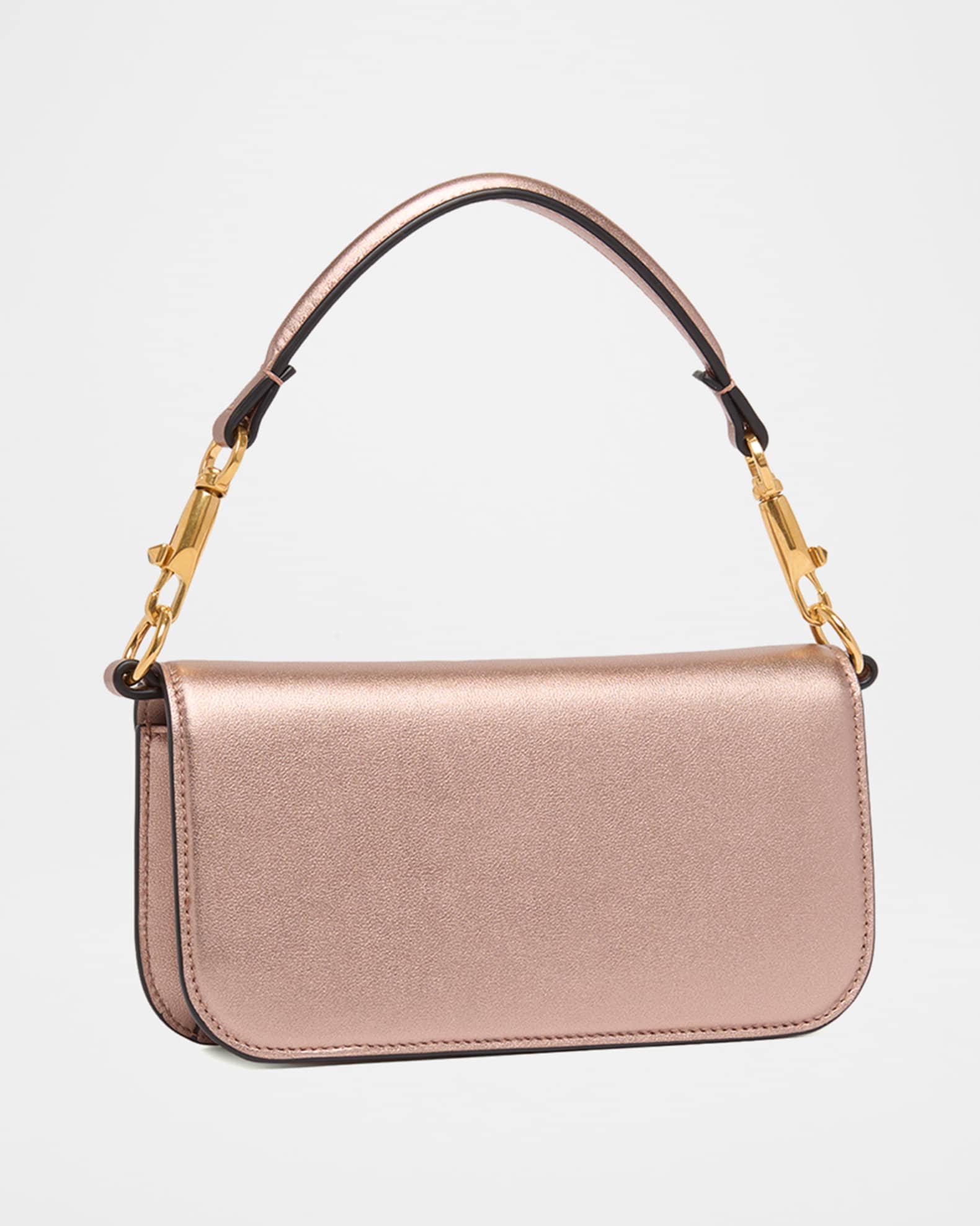 Valentino Garavani Small Crystal VLogo Metallic Leather Top-Handle