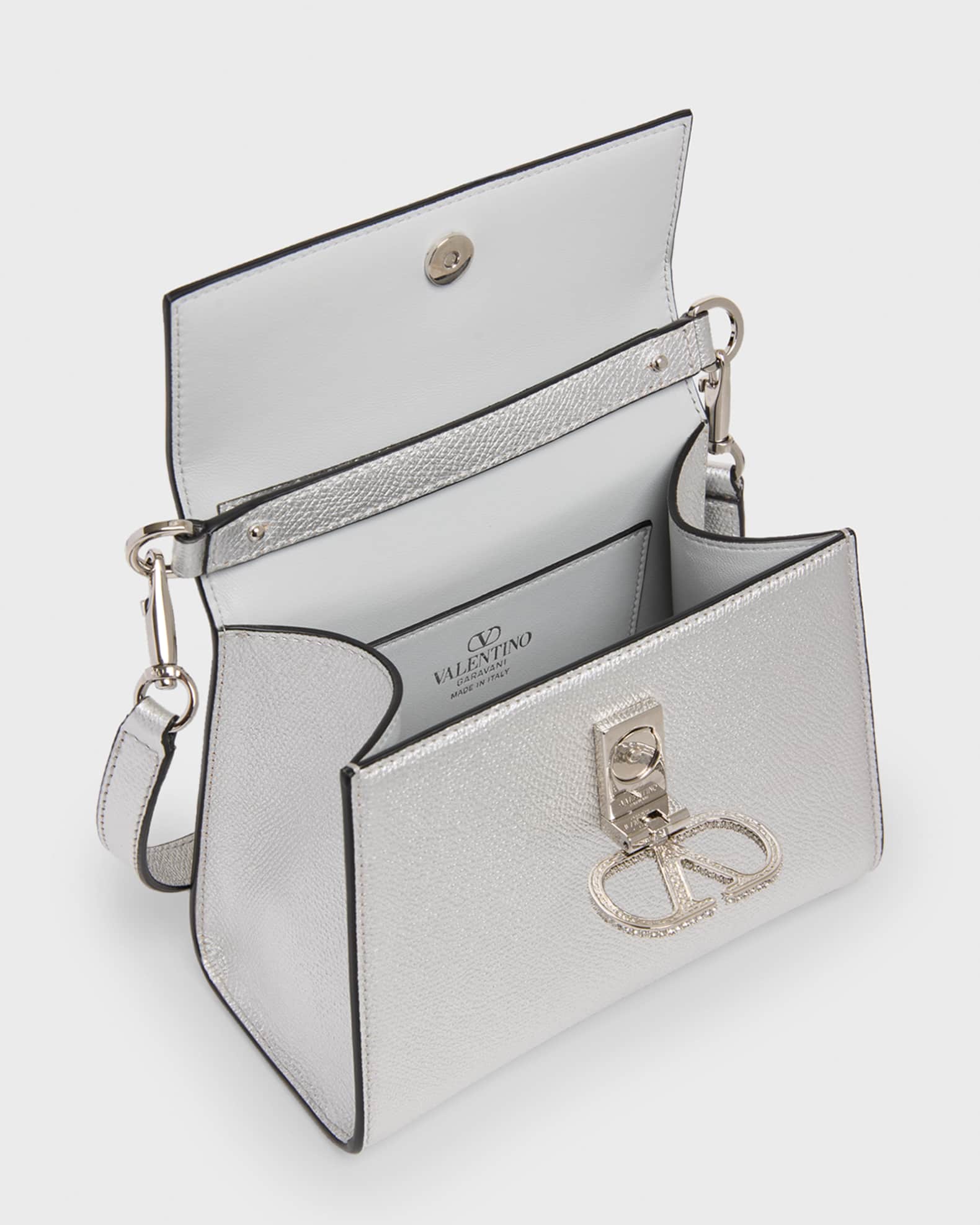 Valentino Garavani Mini Crystal VLogo Metallic Leather Top-Handle
