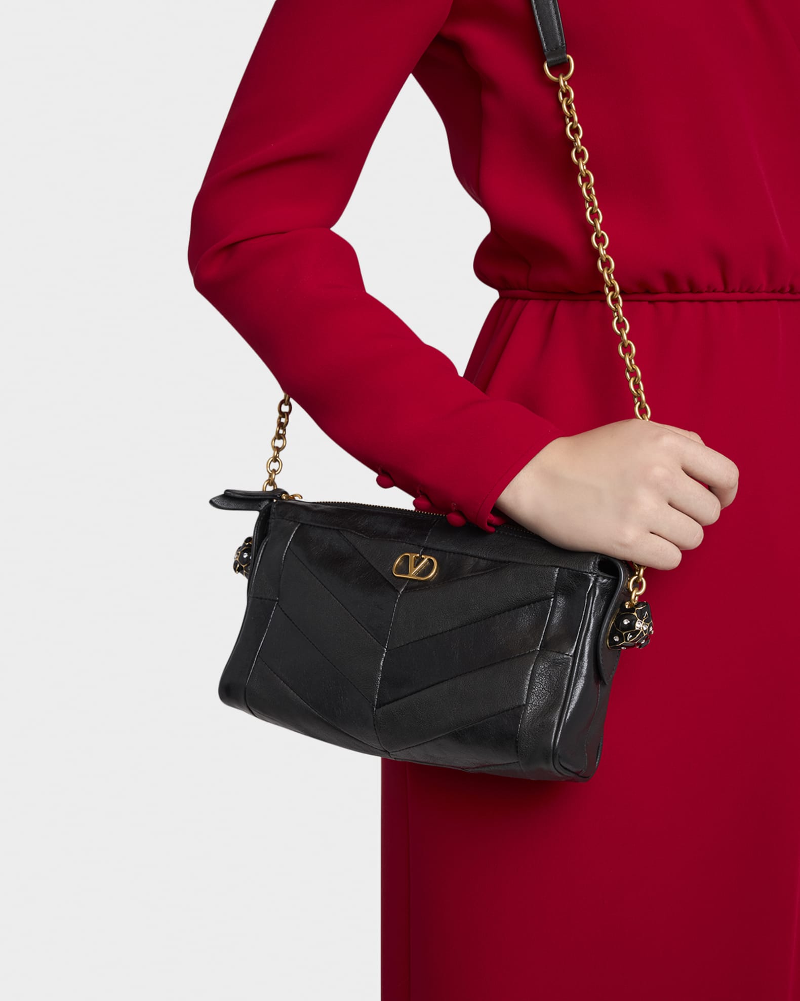 Valentino Garavani Small Chevron Patchwork Leather Shoulder Bag