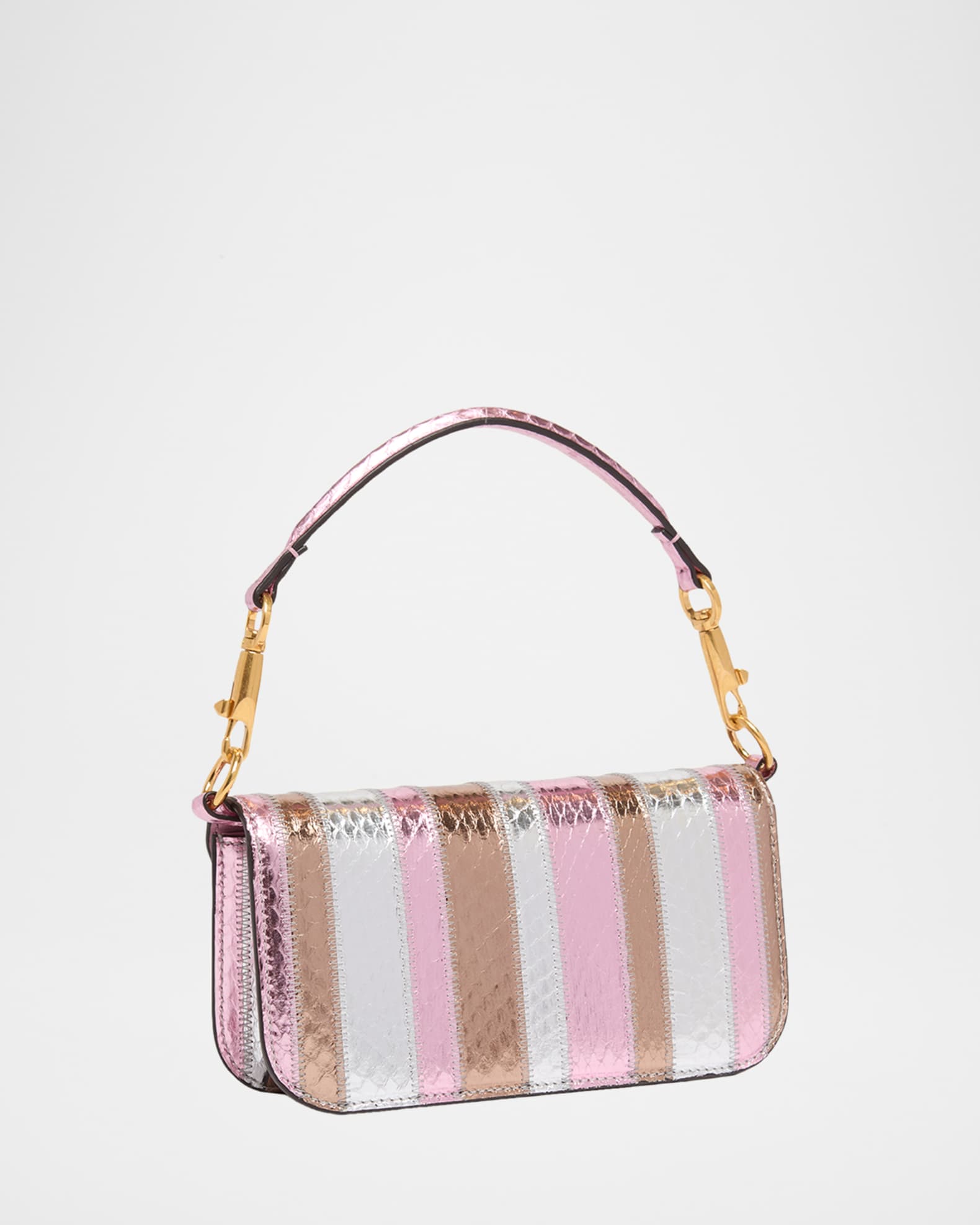 【レア】VALENTINO GARAVANI パンサー ハラコ 蛇 ハンドバッグ Valentino Garavani Small Striped Snakeskin Leather Top-Handle Bag