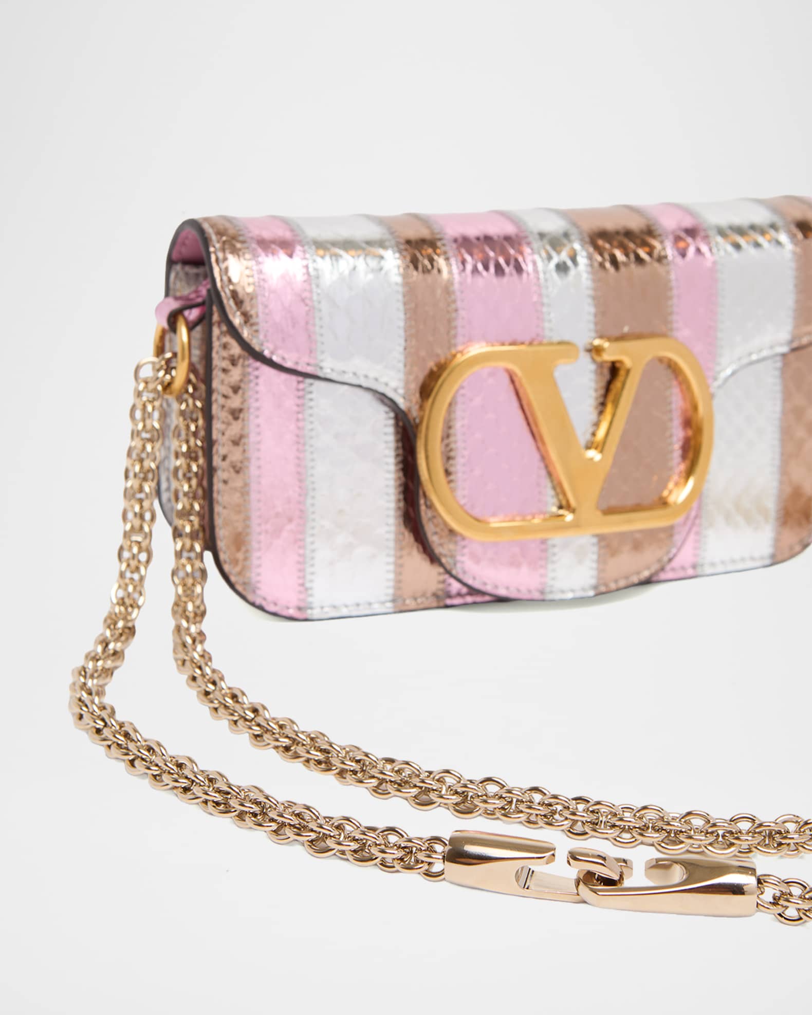 【レア】VALENTINO GARAVANI パンサー ハラコ 蛇 ハンドバッグ Valentino Garavani Small Striped Snakeskin Leather Top-Handle Bag