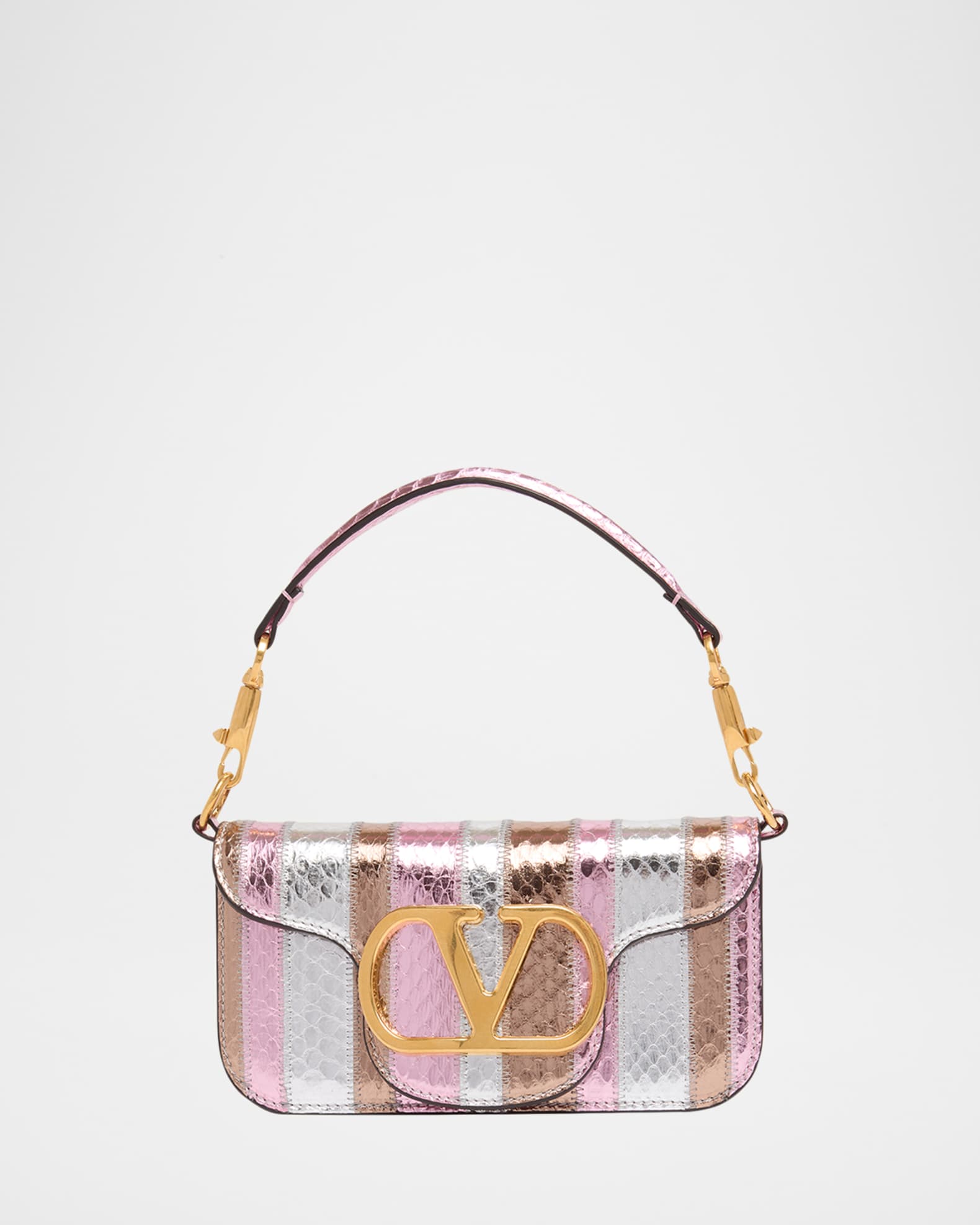 【レア】VALENTINO GARAVANI パンサー ハラコ 蛇 ハンドバッグ Valentino Garavani Small Striped Snakeskin Leather Top-Handle Bag