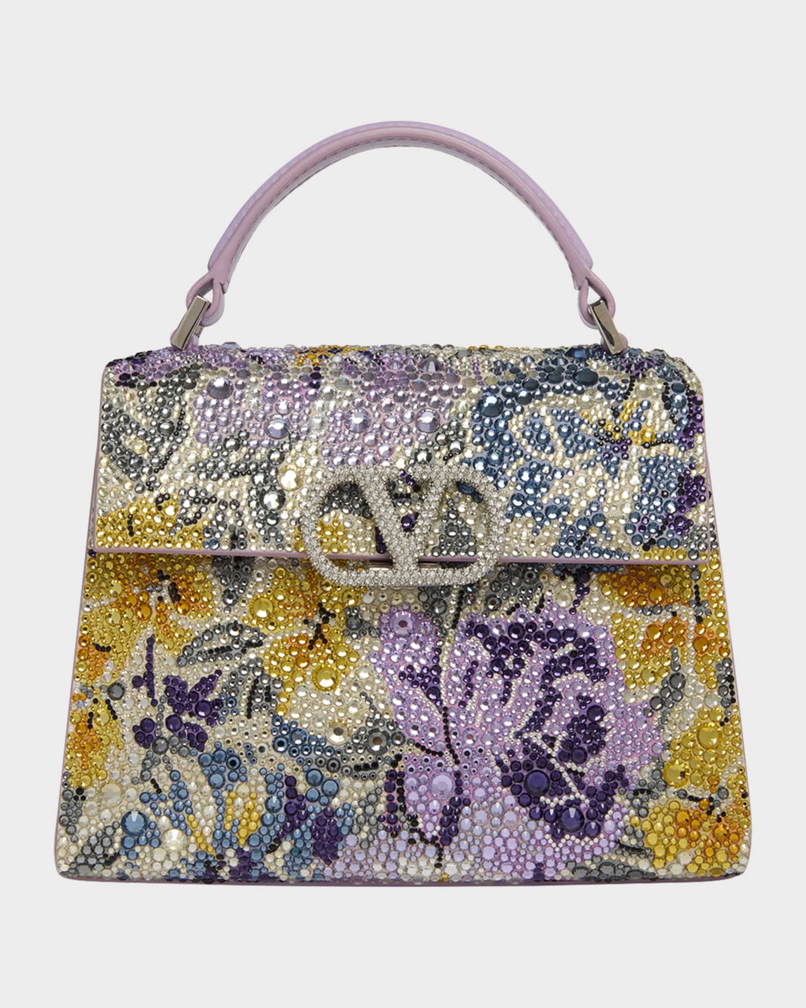 VALENTINO GARAVANI ビーズバッグ 2点セット 花柄 Valentino Garavani VSLING Mini Floral Rhinestone Top-Handle Bag