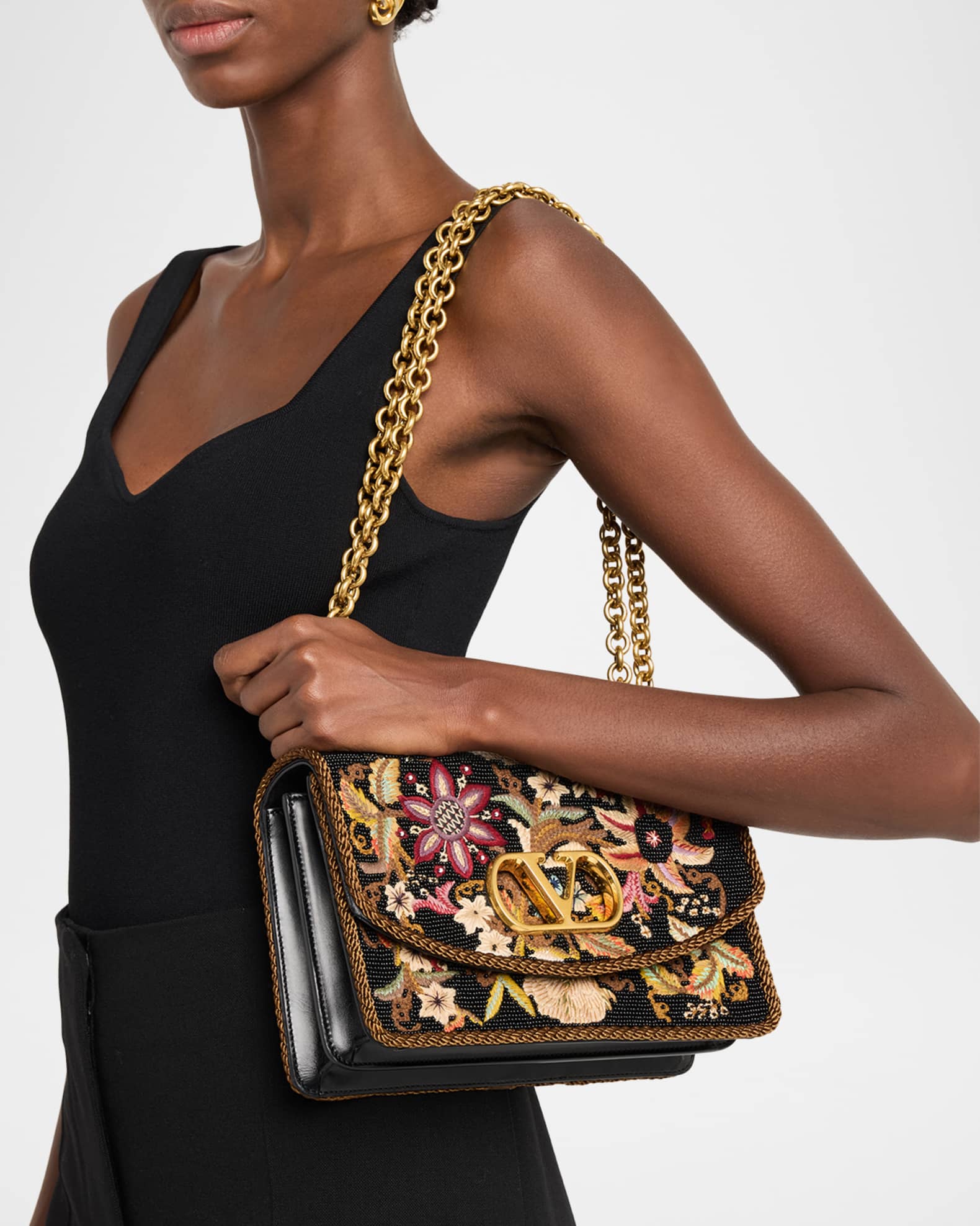 Valentino Garavani Beaded Floral-Embroidered Shoulder Strap