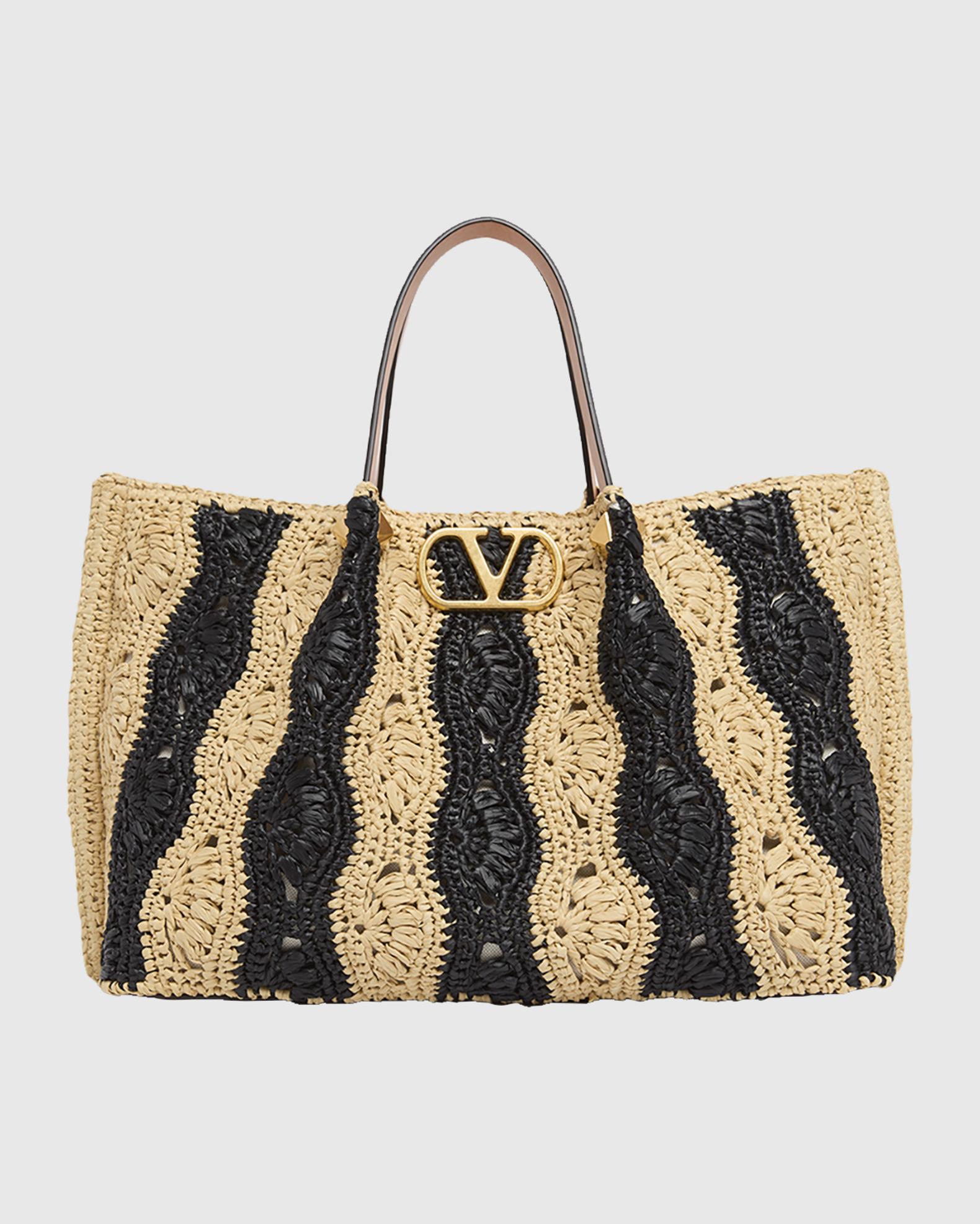 Valentino Garavani Medium Wavy Striped Viscose Raffia Tote Bag