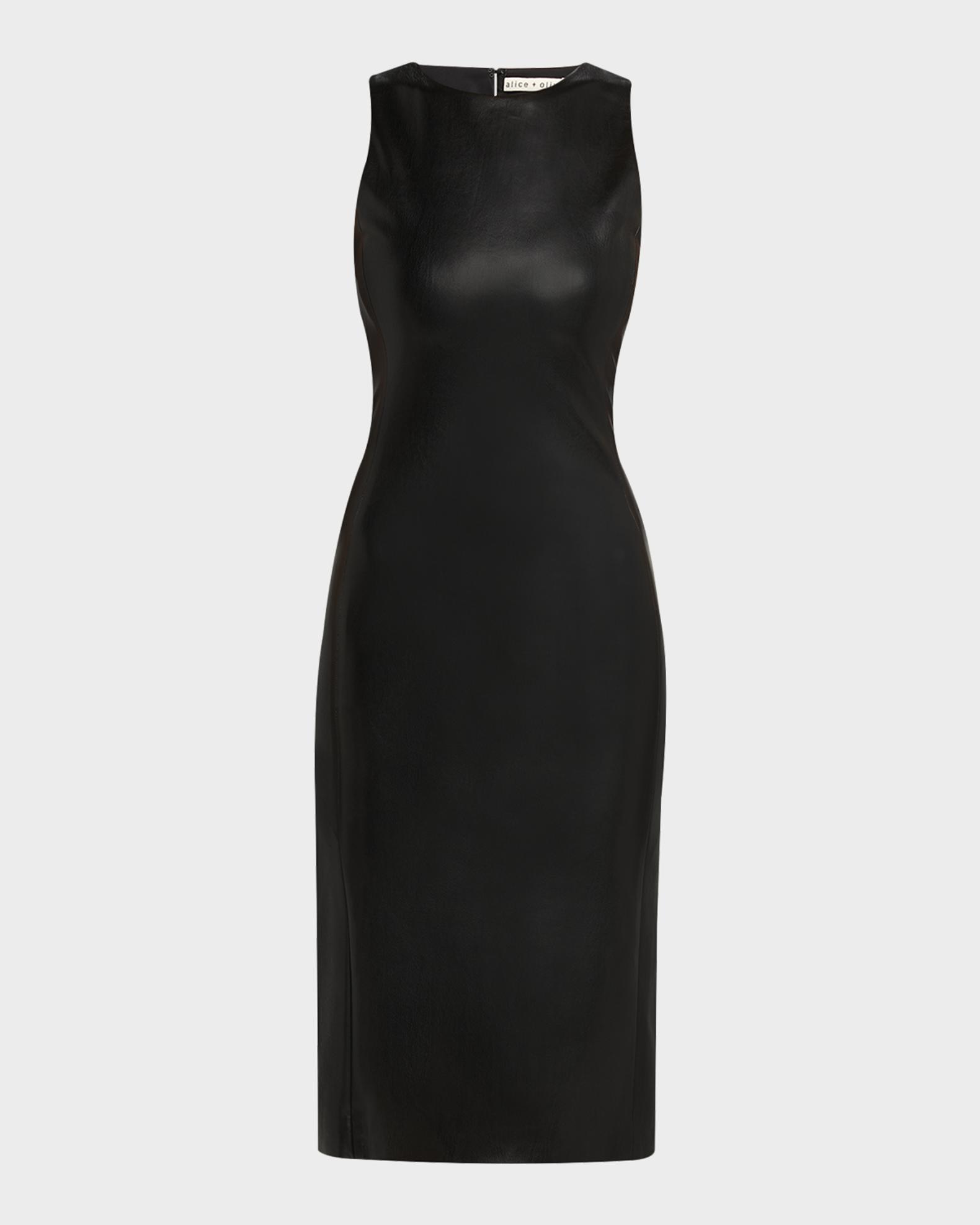 leather v neck dress Alice + Olivia Wynell Faux - Black Black leather mini dress