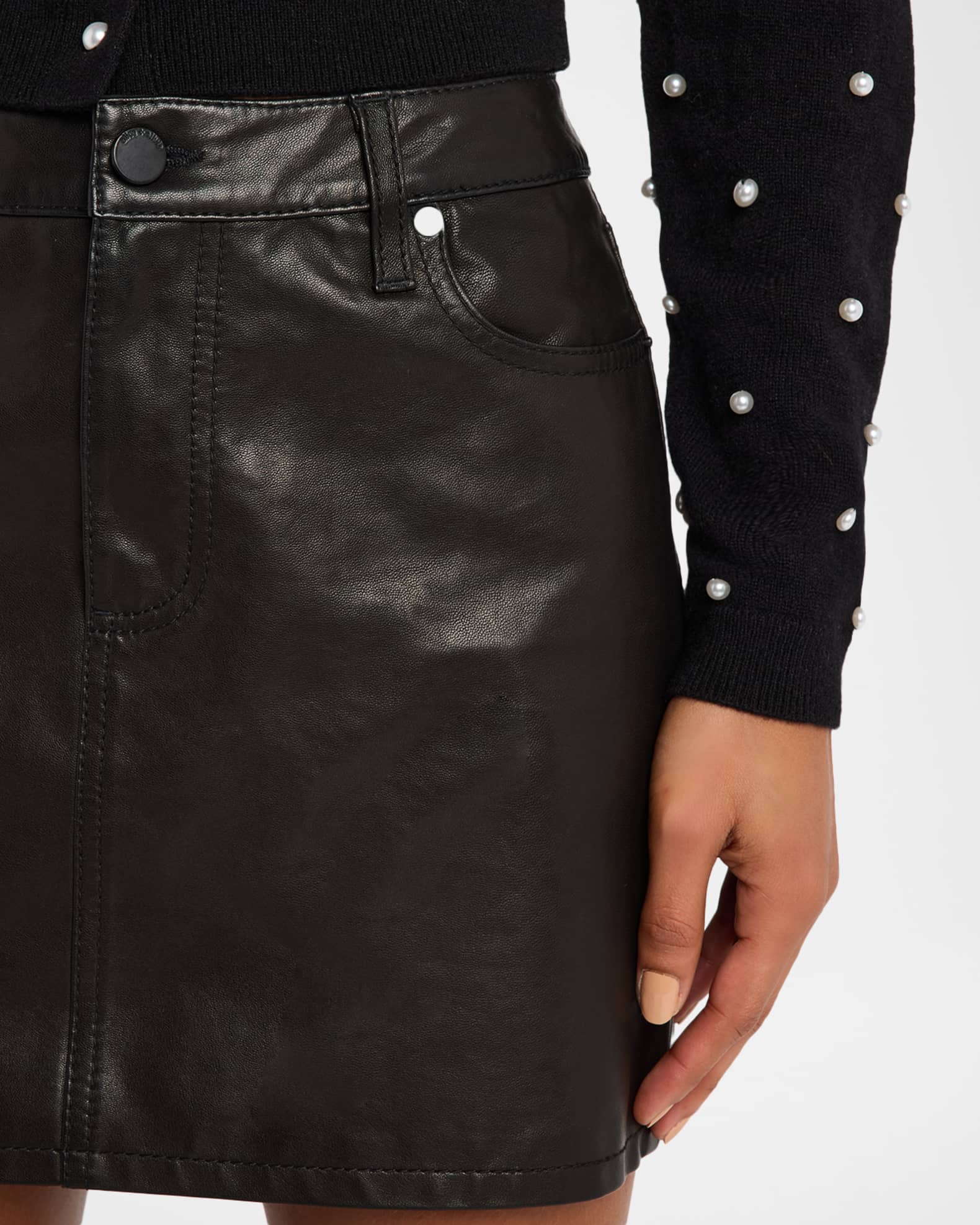 ALICE + OLIVIA Joss Leather Mini Skirt | Neiman Marcus