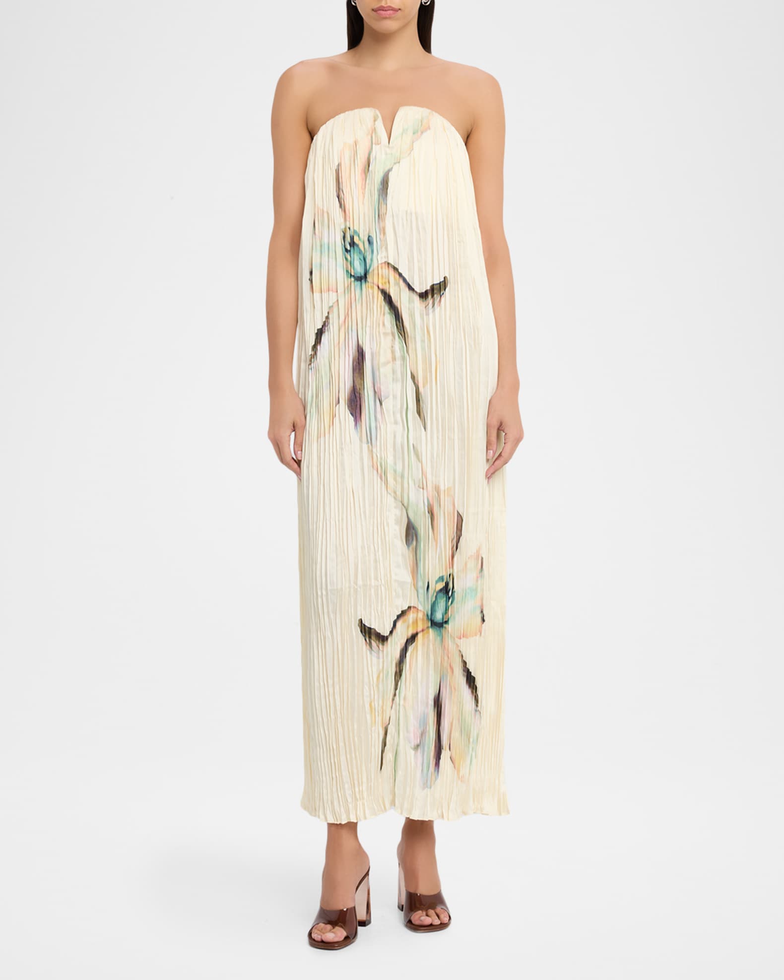Significant Other Floral Pleated Strapless Maxi Dress - Cream Lili