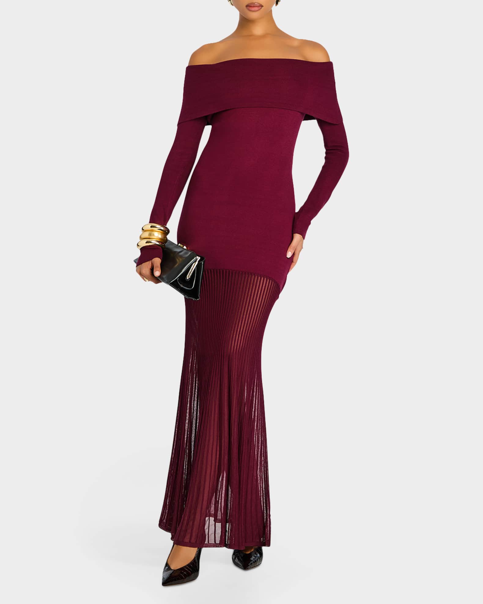 Seroya Isotta Off-Shoulder Knit Dress, Pinot, Women's, XS, Cocktail & Party Wedding Guest Dresses Off-The-Shoulder Dresses