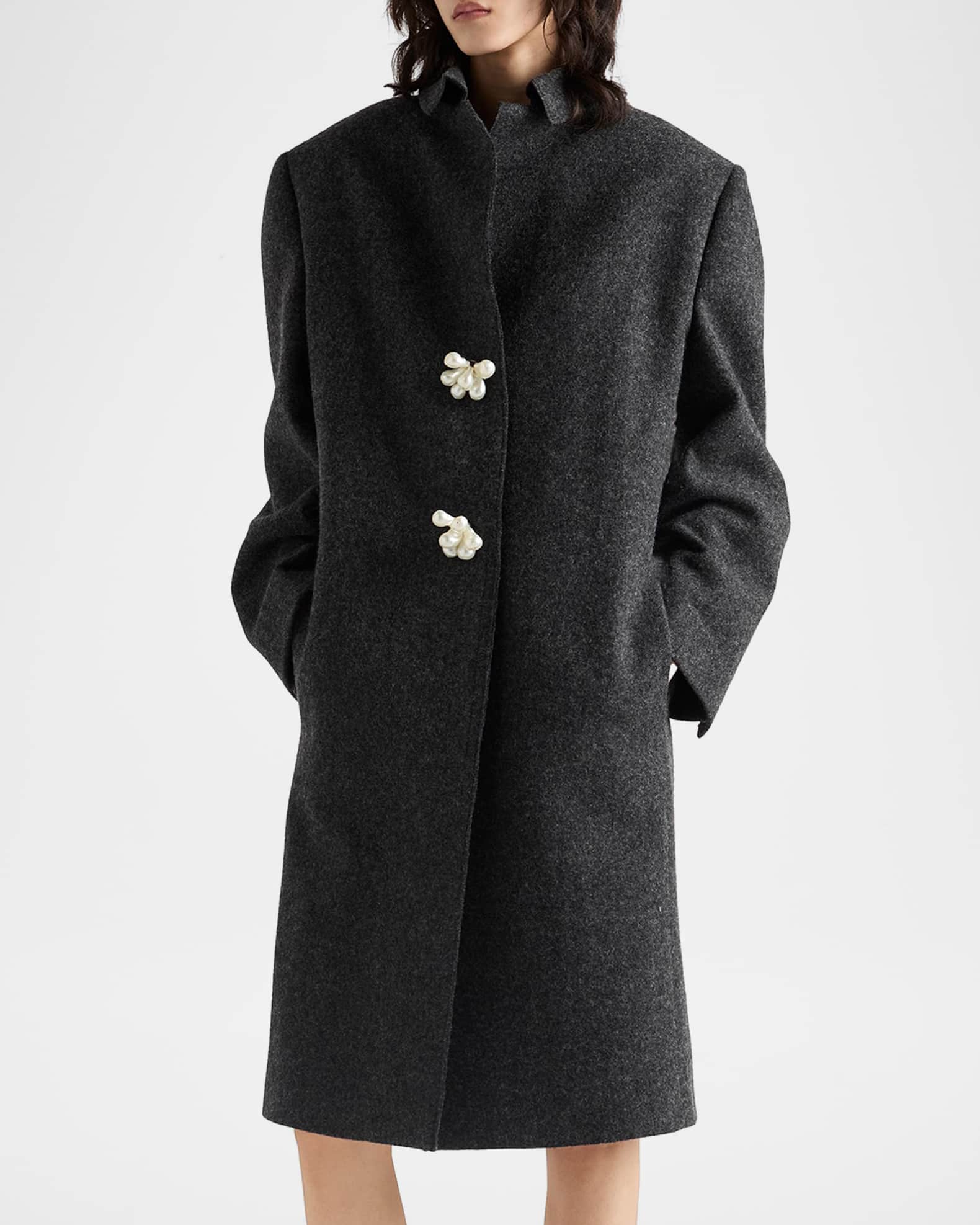 Prada Jewel-Button Shetland Wool Single-Breasted Coat | Neiman Marcus