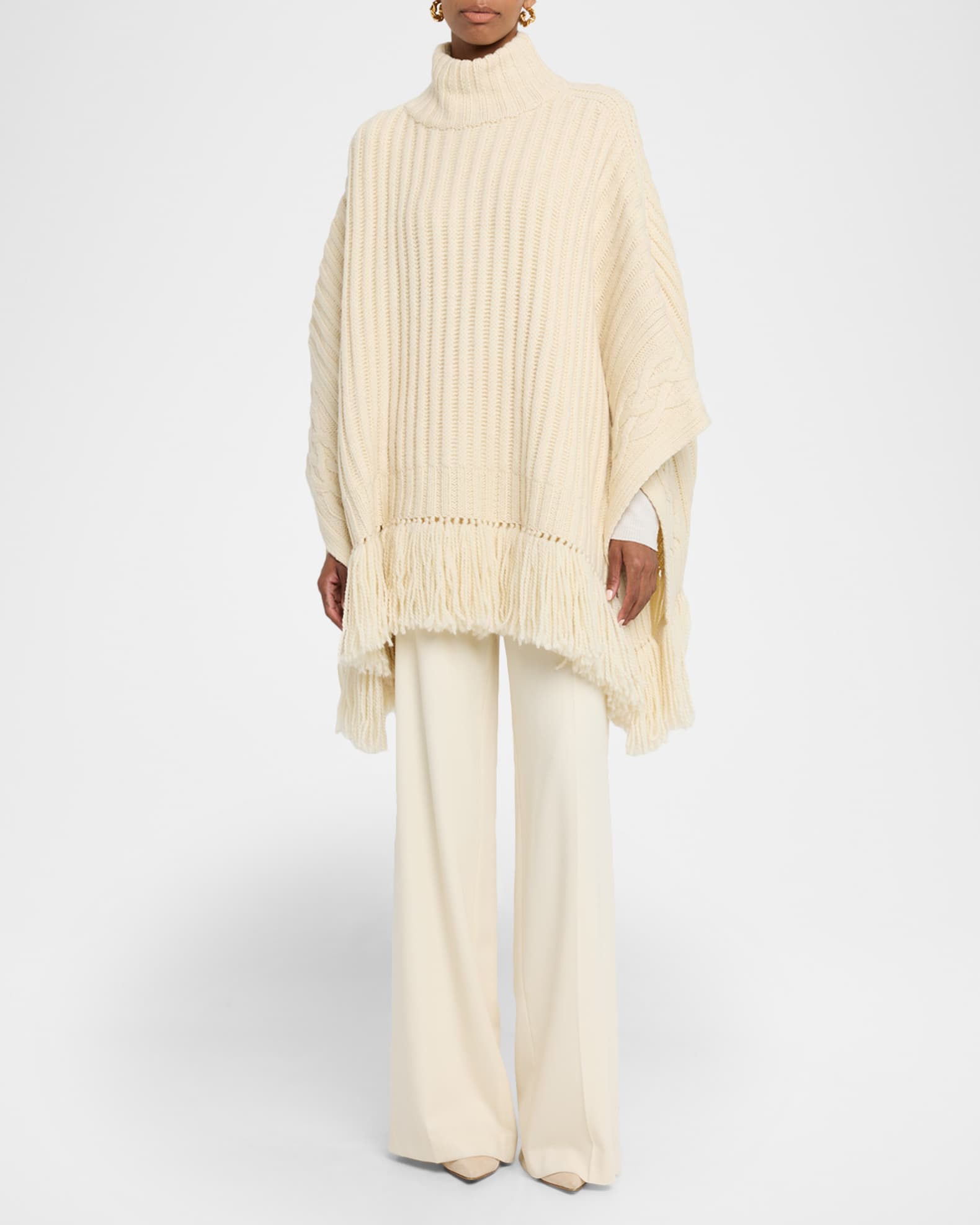 ELEVEN SIX Hanni Turtleneck Tassel Fringe Wool Poncho | Neiman Marcus