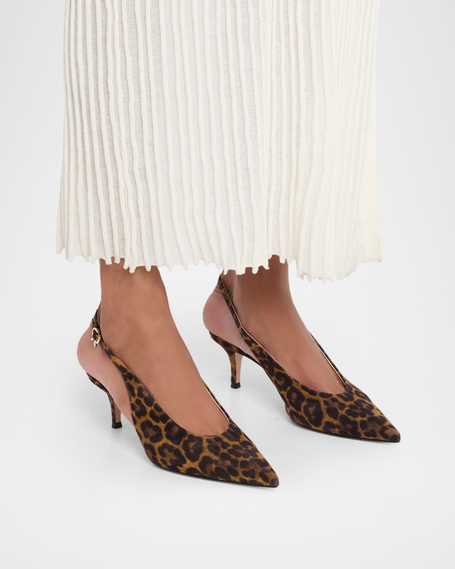 Gianvito Rossi 55mm Robbie Sling Leopard Print Kitten Heels