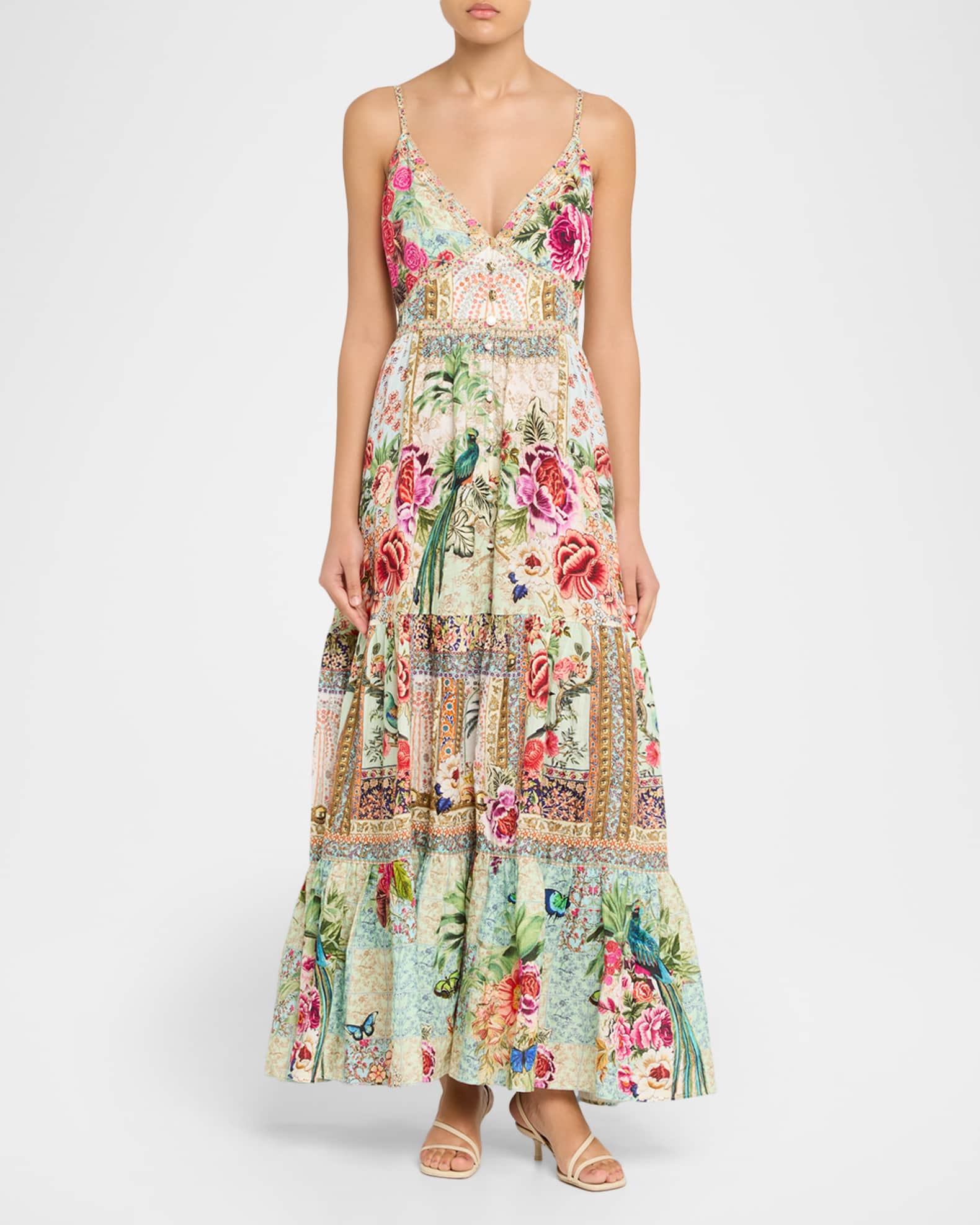 Camilla Women's Printed Tiered Linen A-Line Maxi Dress - Size Medium
