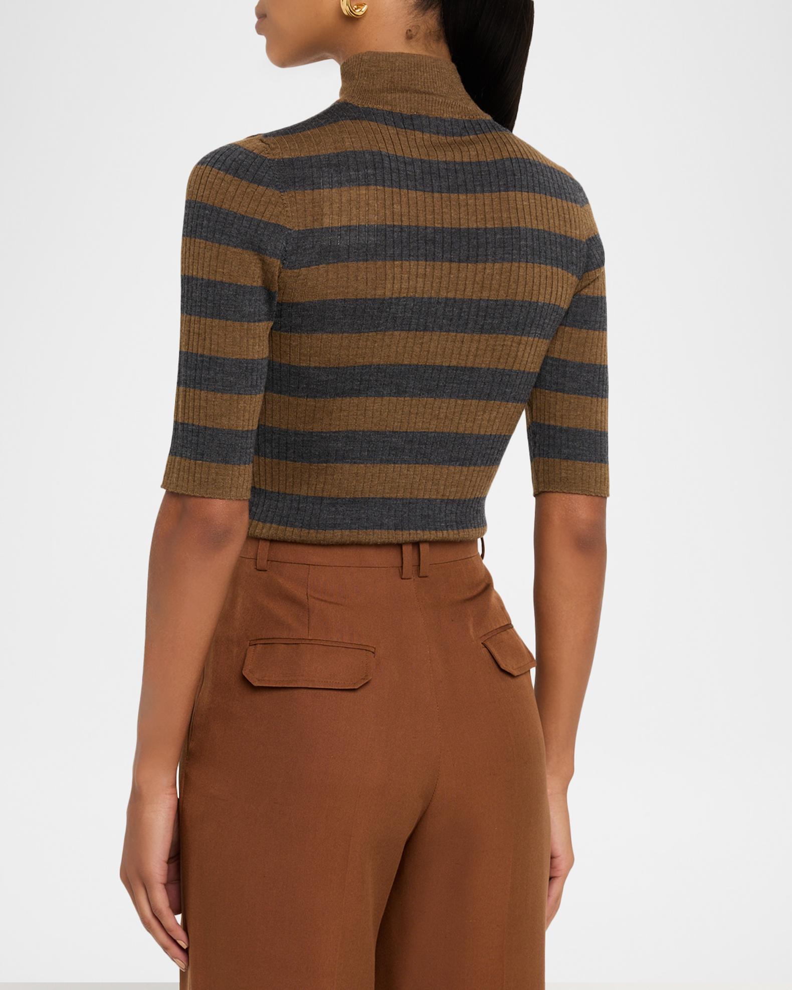 Majestic Filatures Striped Rib Knit Merino Wool Mock-Neck | Neiman Marcus