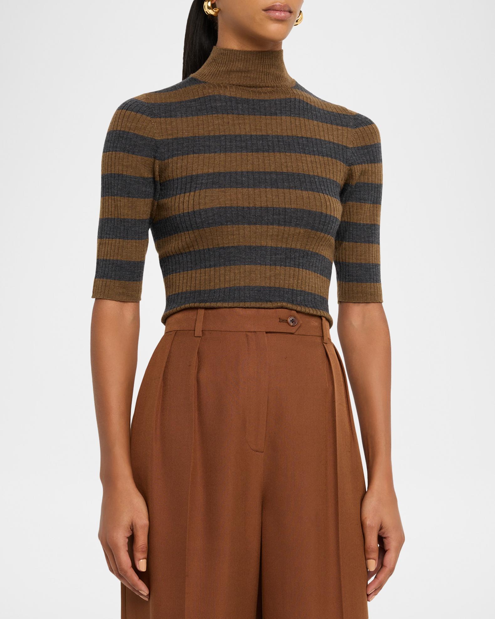 Majestic Filatures Striped Rib Knit Merino Wool Mock-Neck | Neiman Marcus