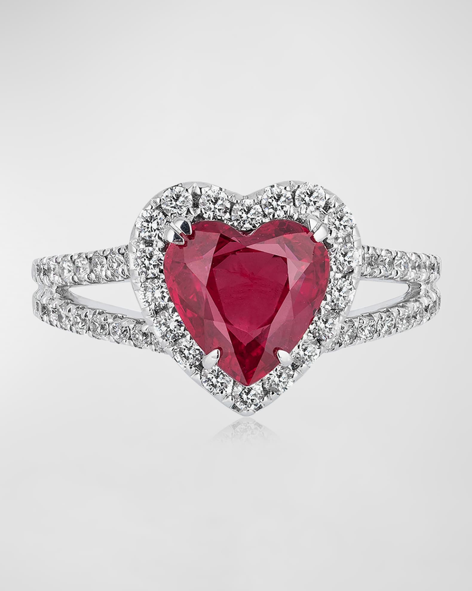 18K White Gold Heart Shaped Ruby Ring with Diamonds, Size 6 0