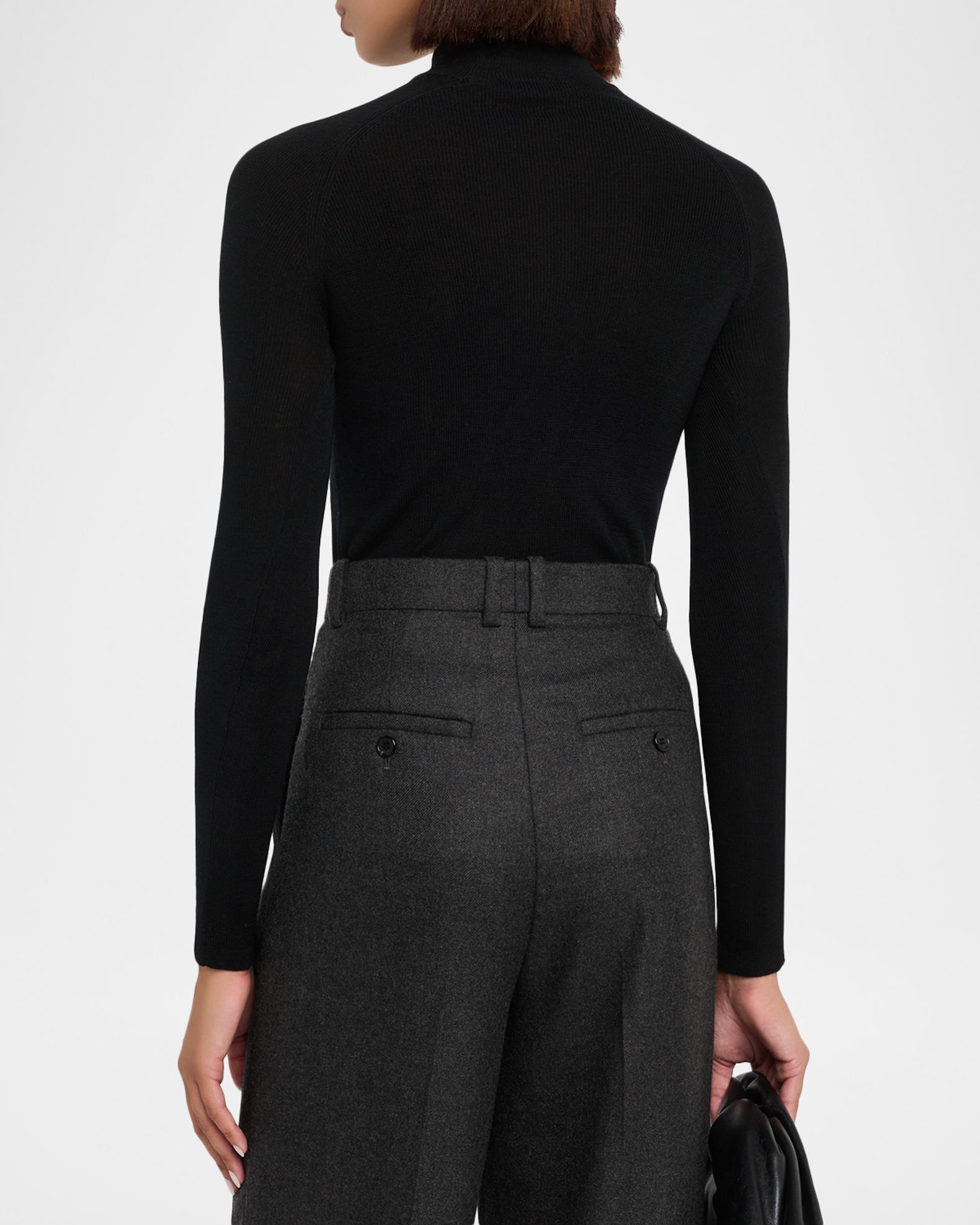 Mock-Neck Merino Silk Micro Rib Knit T-Shirt | Neiman Marcus